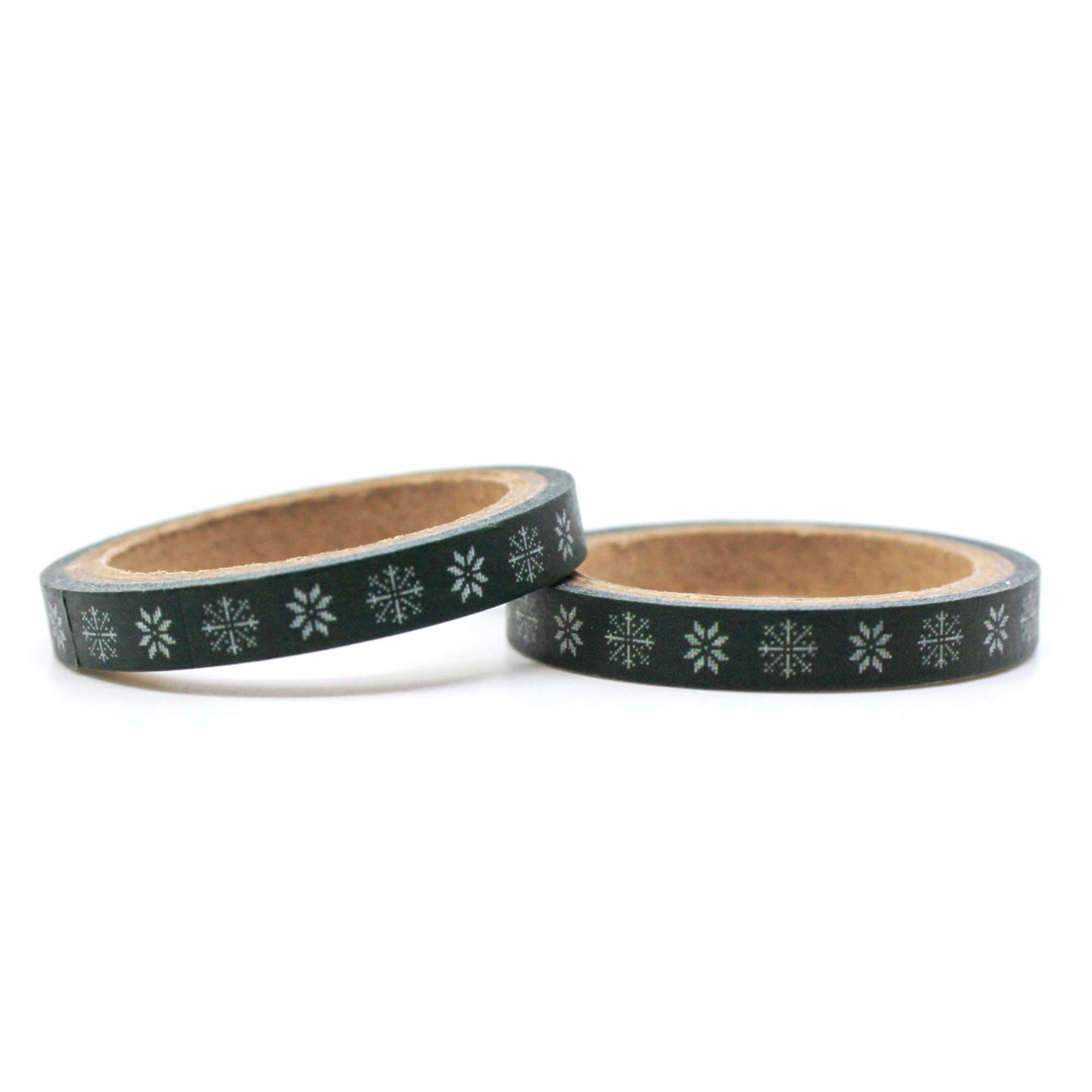 Elevate your winter crafts with our green snowflake washi tape, featuring intricate snowflake designs in a refreshing shade of green, perfect for adding a touch of seasonal wonder to your projects. This tape is sold at BBB Supplies Craft Shop.