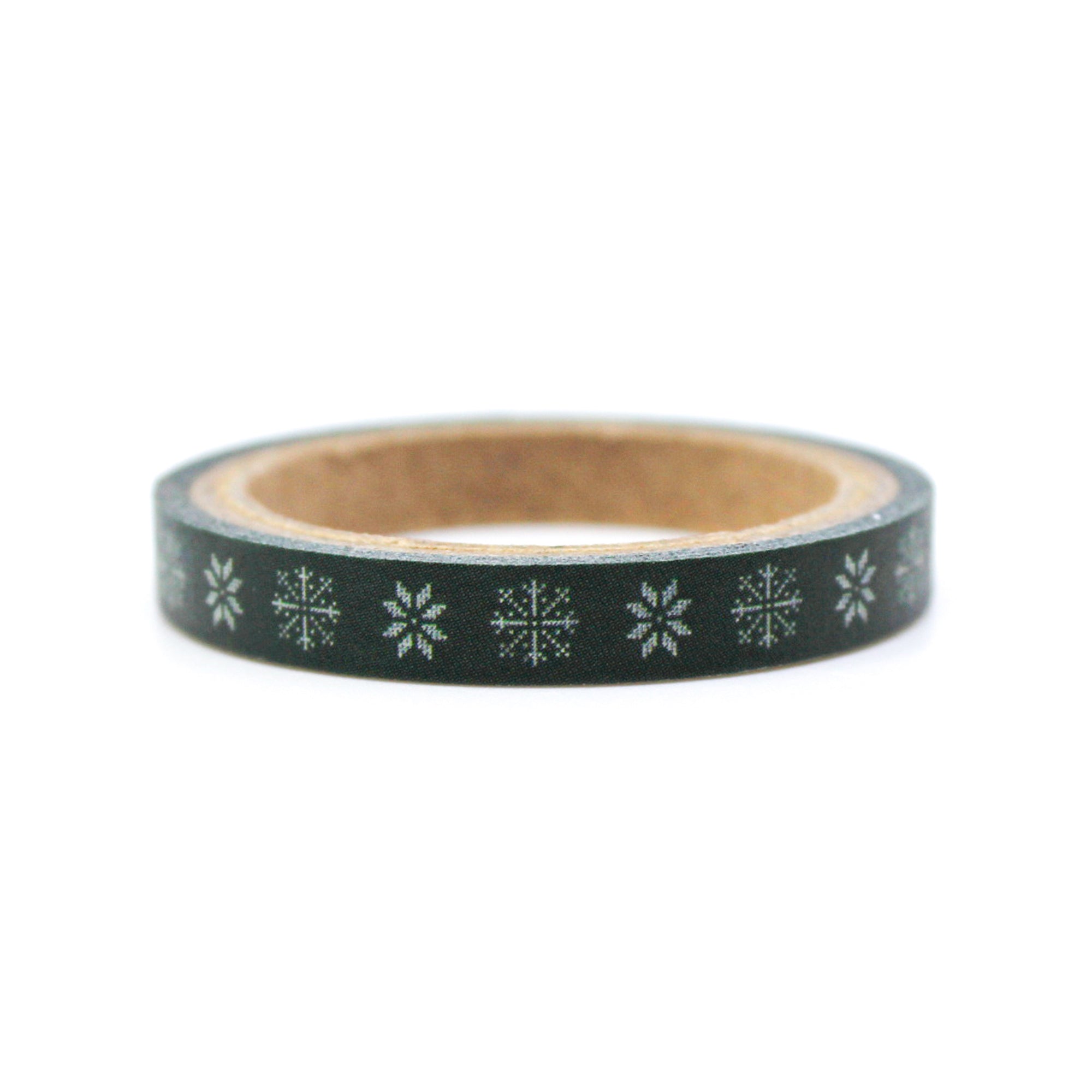 Elevate your winter crafts with our green snowflake washi tape, featuring intricate snowflake designs in a refreshing shade of green, perfect for adding a touch of seasonal wonder to your projects. This tape is sold at BBB Supplies Craft Shop.