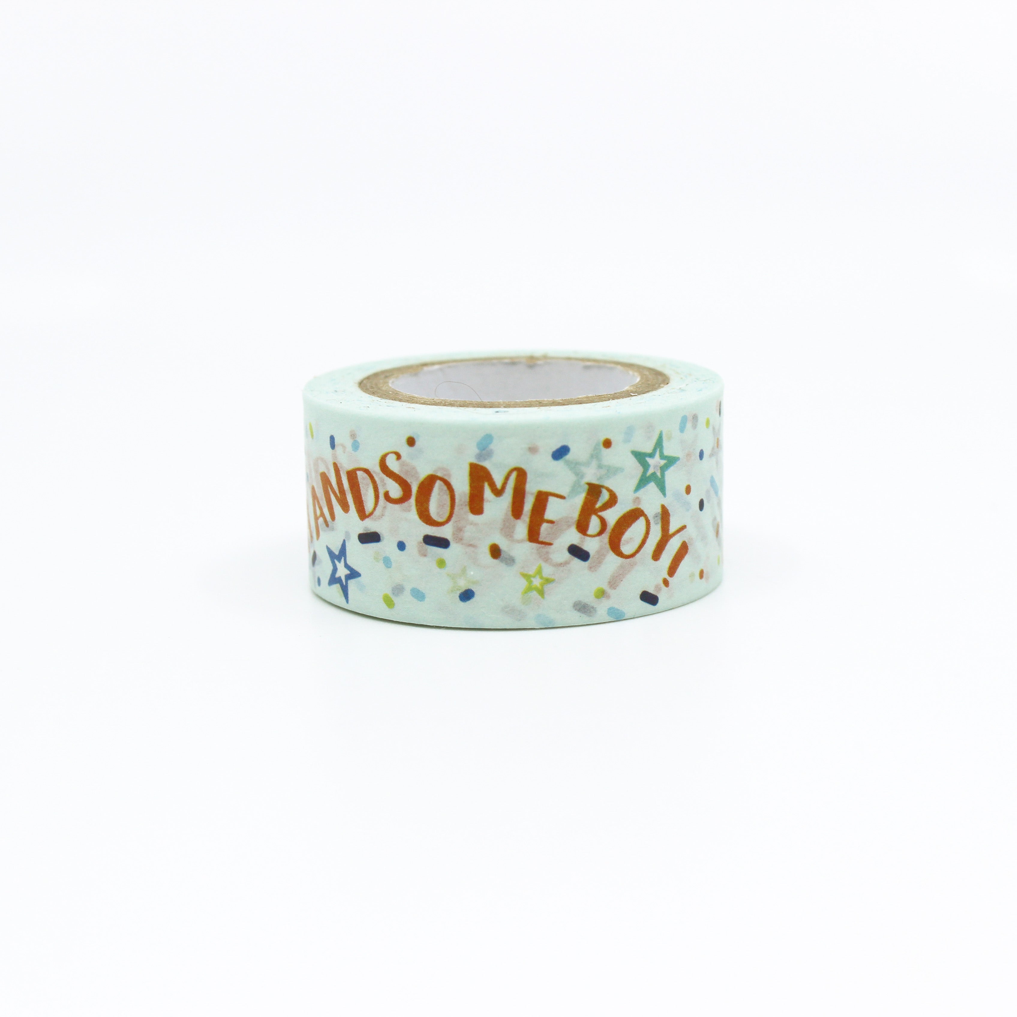 Handsome Boy decorative craft tape displayed on a pastel green backdrop.