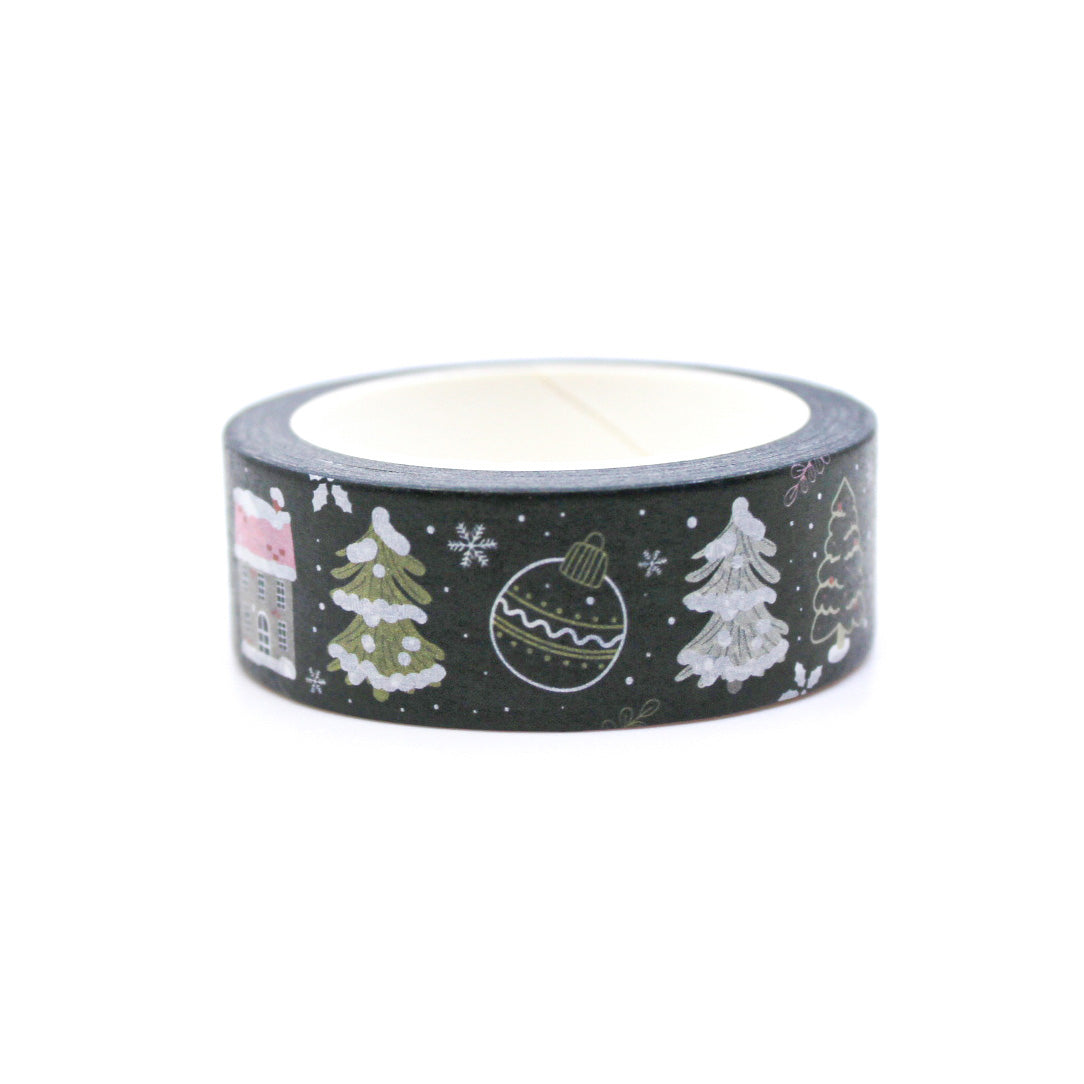 Decorate your holiday projects with this festive washi tape featuring a variety of Christmas objects. From ornaments to stockings, this tape is perfect for adding a touch of holiday cheer to your crafts. This tape is sold at BBB Supplies Craft Shop.