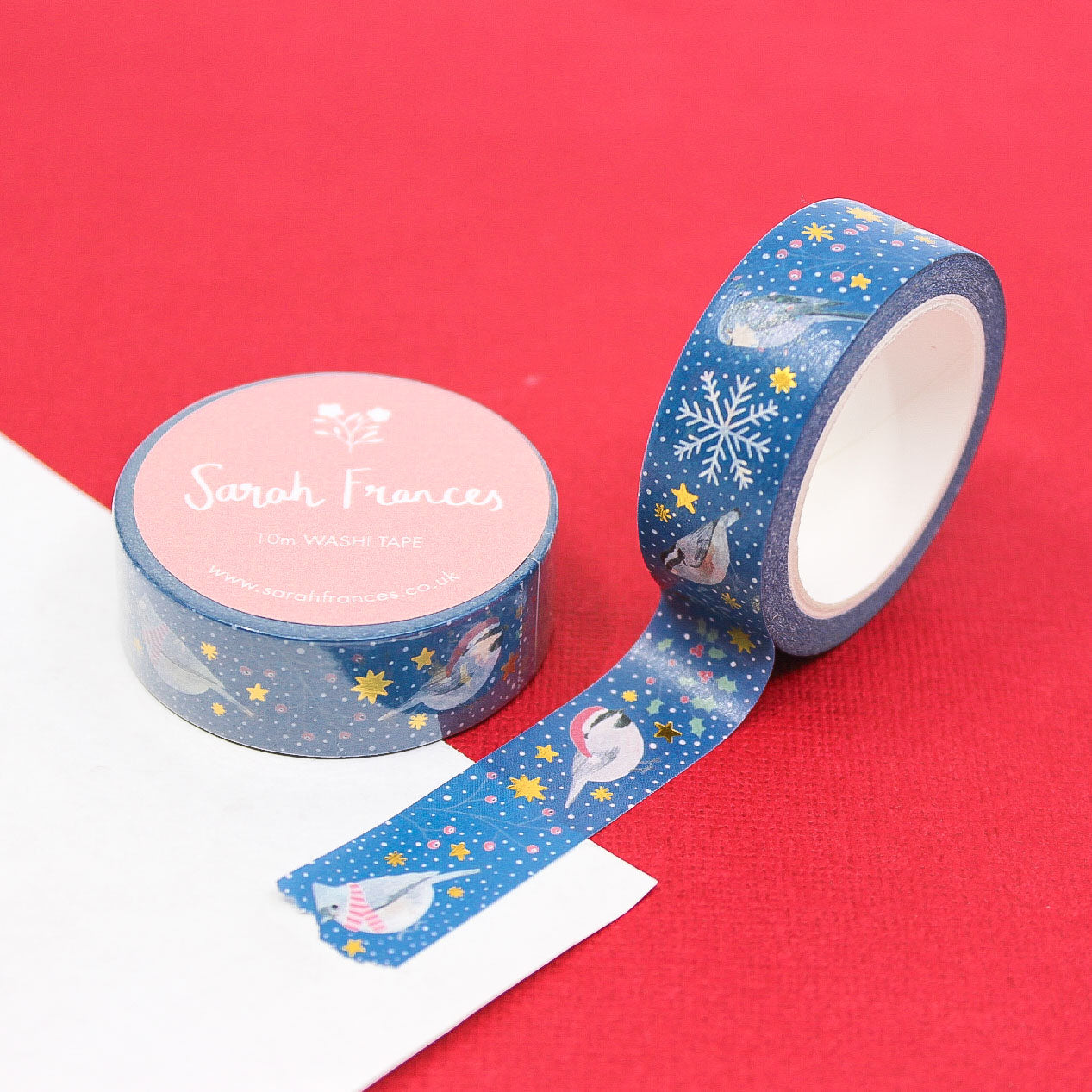 Decorative Christmas washi tape with snow and birds for journaling and wrapping