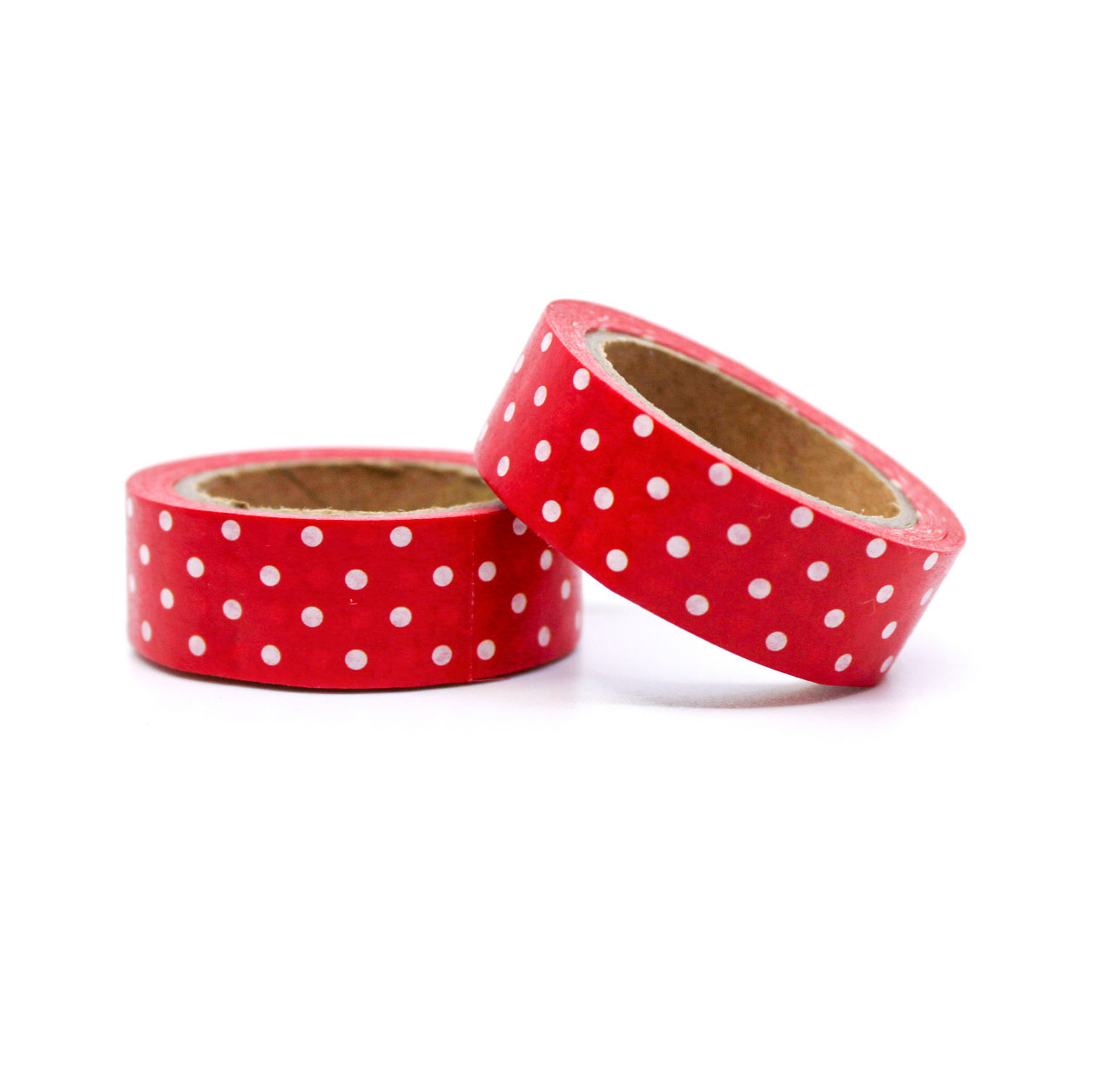 Red and White Polka Dot Washi Tape with a festive design, featuring a bright red background and white polka dots, ideal for holiday crafts and gift wrapping.
