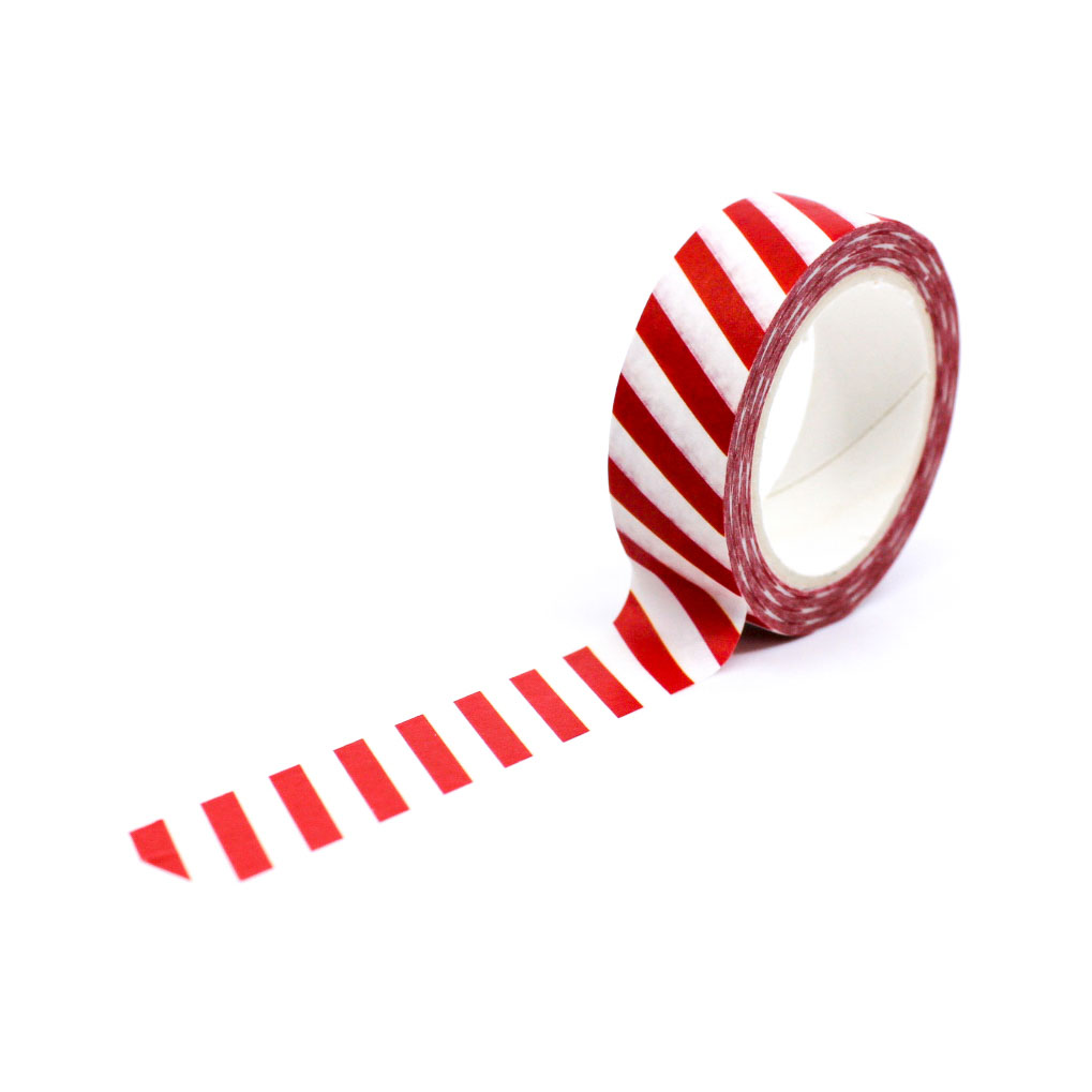 Red Diagonal Stripes Washi Tape with a bold and festive pattern, perfect for holiday crafts, gift wrapping, and planner decoration.