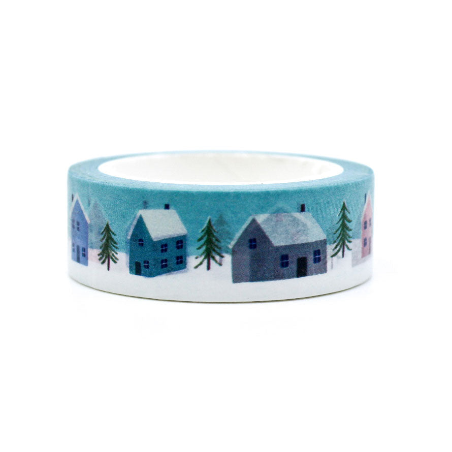 Decorative holiday washi tape with cozy town scene
