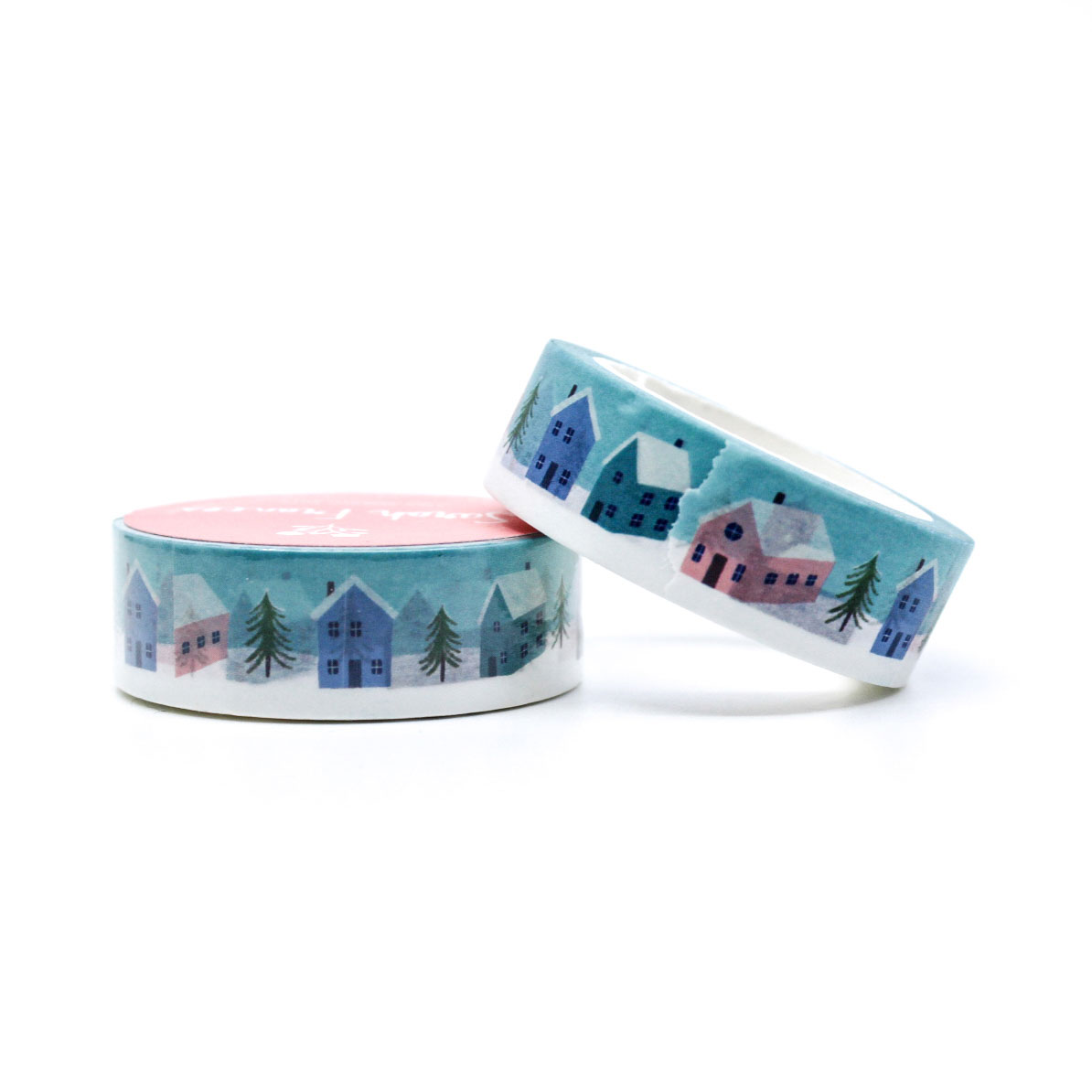 Snowy Christmas village washi tape for planners and journaling