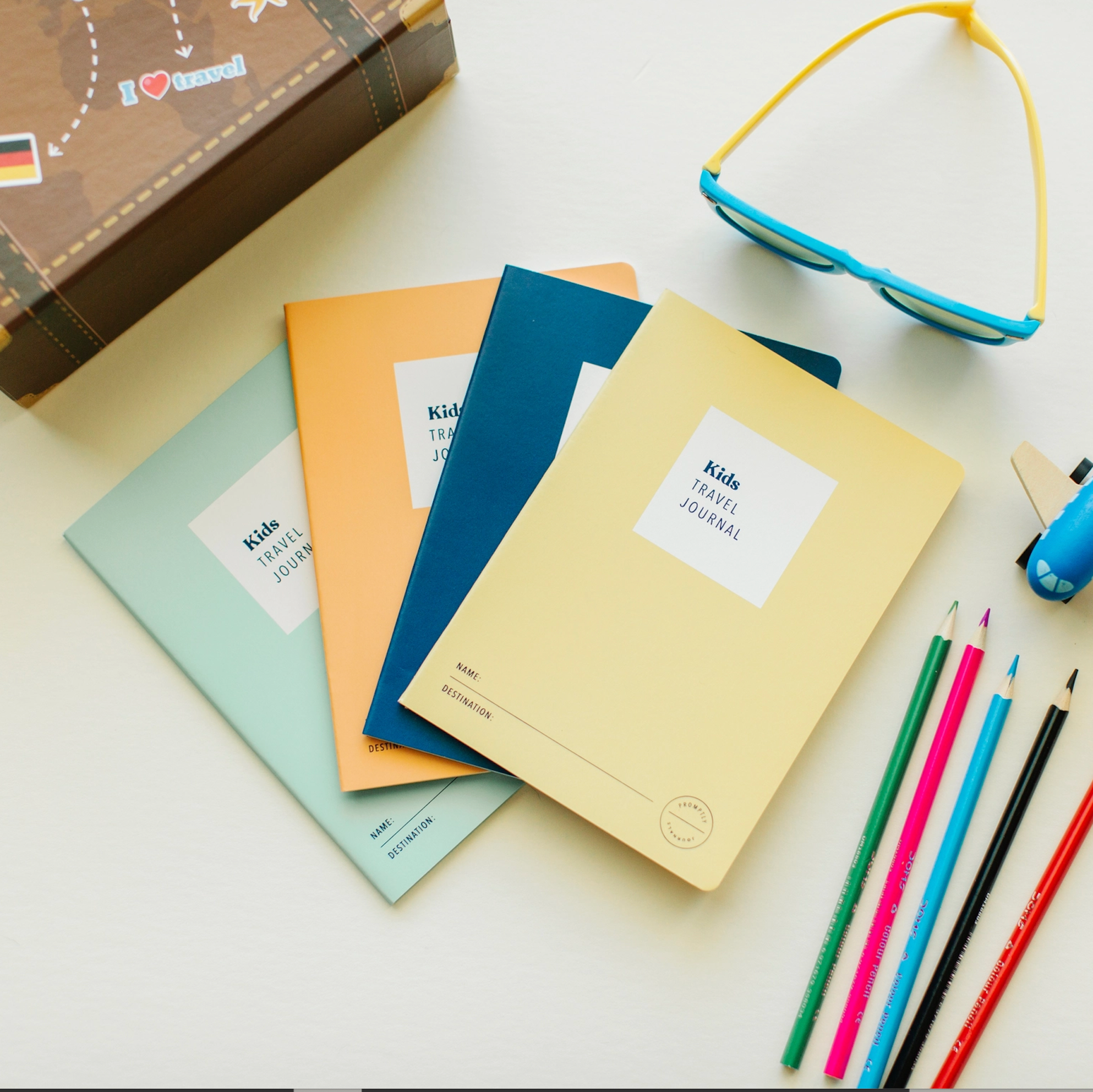 Travel journaling pack made just for the little ones. Kids will love doing their own travel journal. This journal is from Promptly and sold at BBB Supplies Craft Shop.