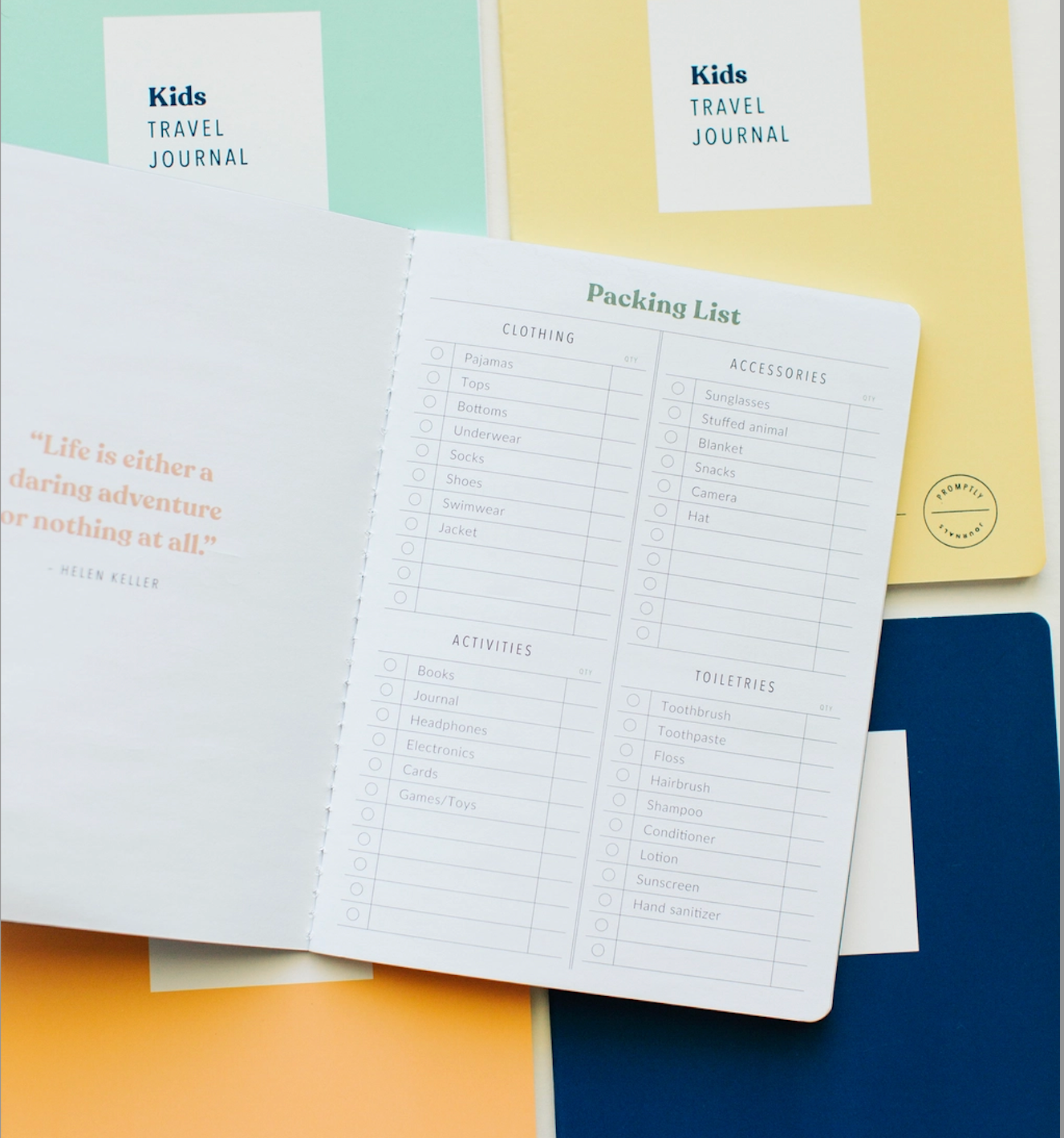 Travel journaling pack made just for the little ones. Kids will love doing their own travel journal. This journal is from Promptly and sold at BBB Supplies Craft Shop.