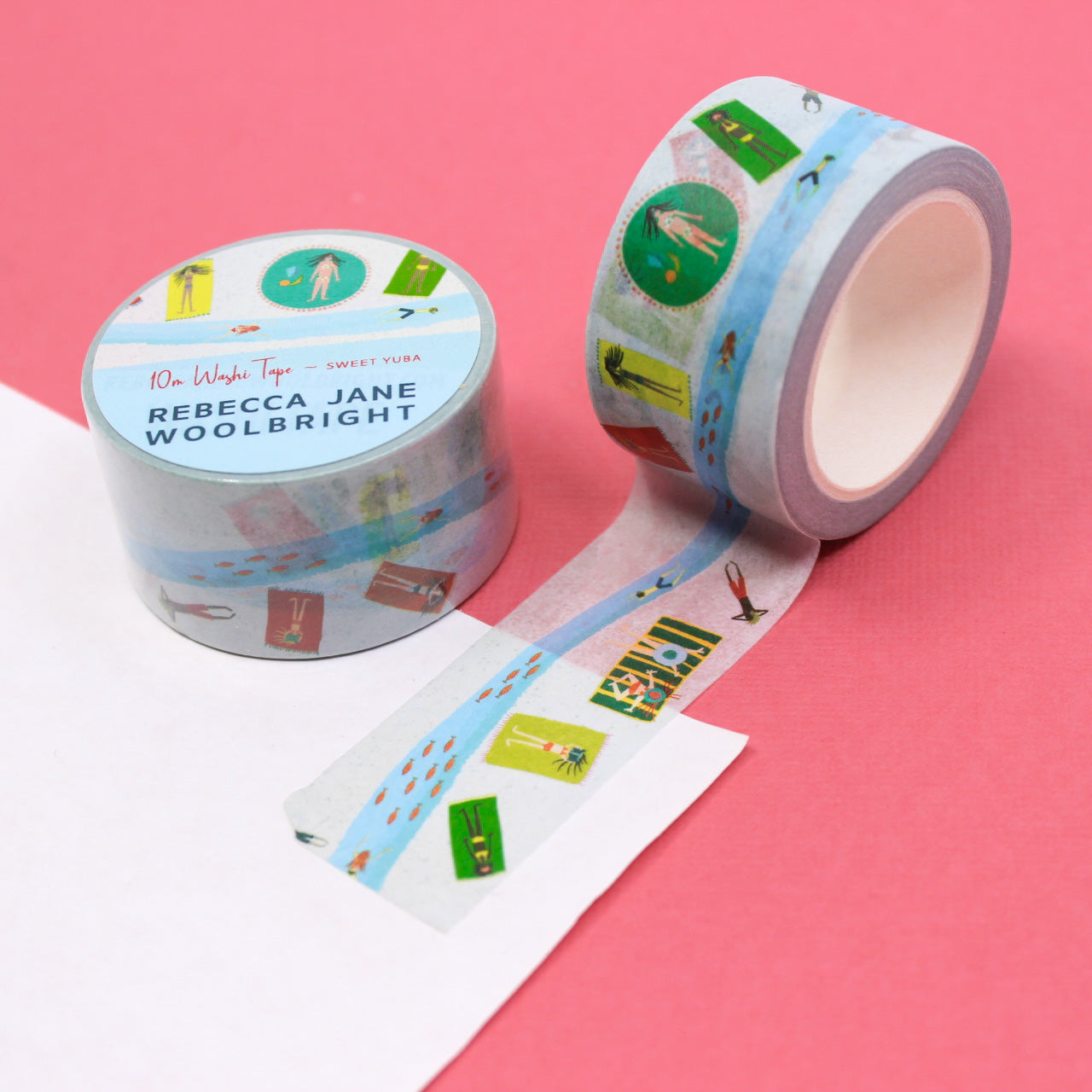 Add a relaxed, summery touch to your crafts with this washi tape featuring sunbathers floating down a lazy river, perfect for journals, scrapbooks, and more. This tape is designed by Rebecca Jane Woolbright and is sold at BBB Supplies Craft Shop.