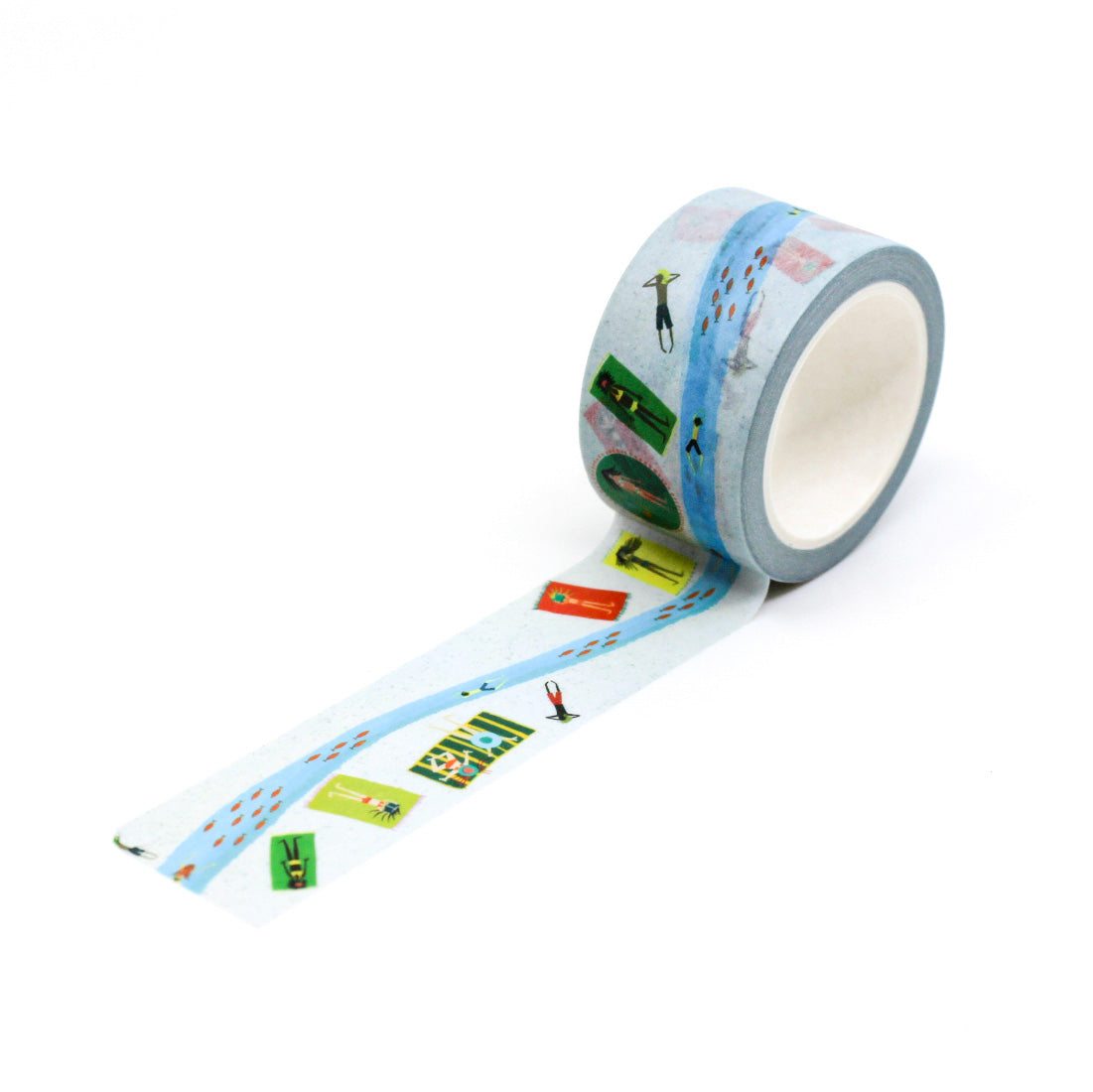 Add a relaxed, summery touch to your crafts with this washi tape featuring sunbathers floating down a lazy river, perfect for journals, scrapbooks, and more. This tape is designed by Rebecca Jane Woolbright and is sold at BBB Supplies Craft Shop.