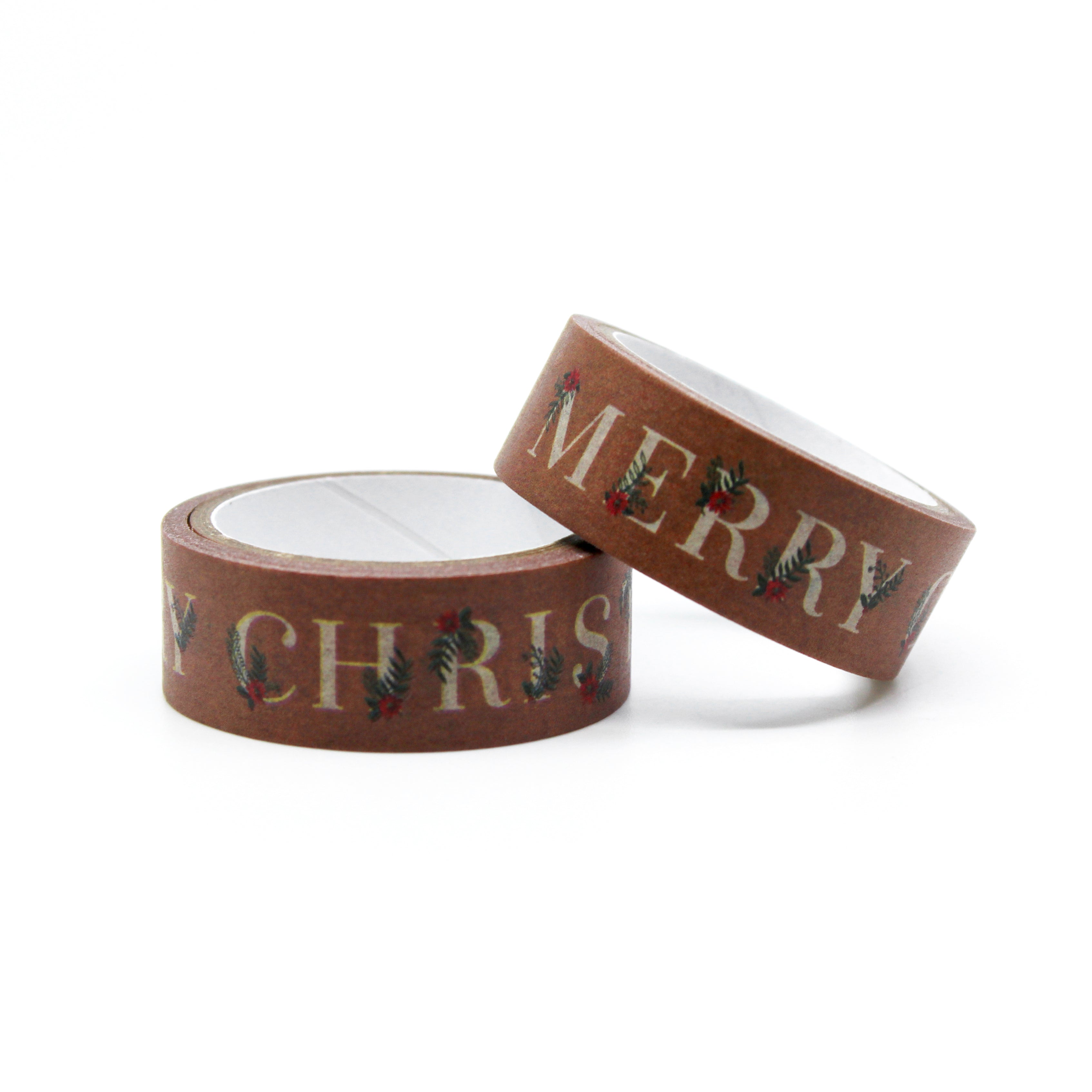 Elevate your holiday crafts with our 'Merry Christmas with Poinsettia' washi tape, featuring festive typography alongside charming poinsettia flower designs, perfect for adding a touch of seasonal cheer to your projects. This tape is sold at BBB Supplies Craft Shop.