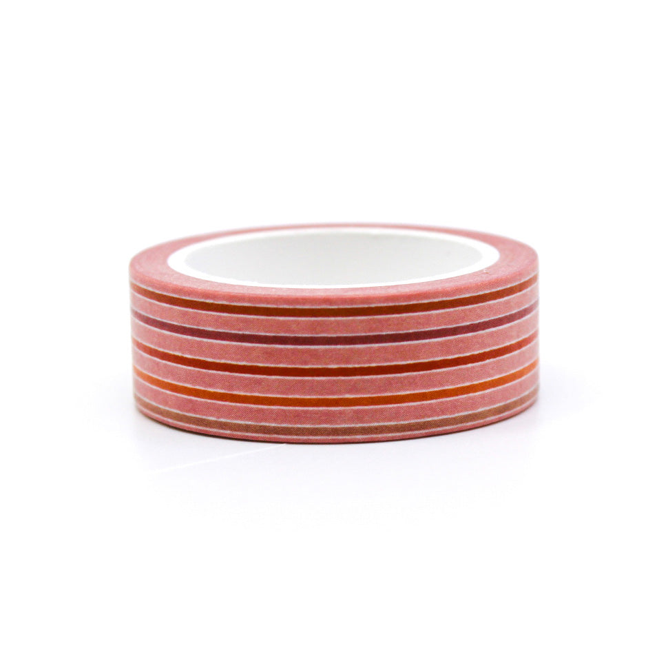 Colorful Peachy Pink Stripes Washi Tape: Cheerful, striped tape featuring peachy pink hues, perfect for adding a lively touch to your crafts, planners, and journals. This tape is from Elyse Breanne Designs and sold at BBB Supplies Craft SHop.