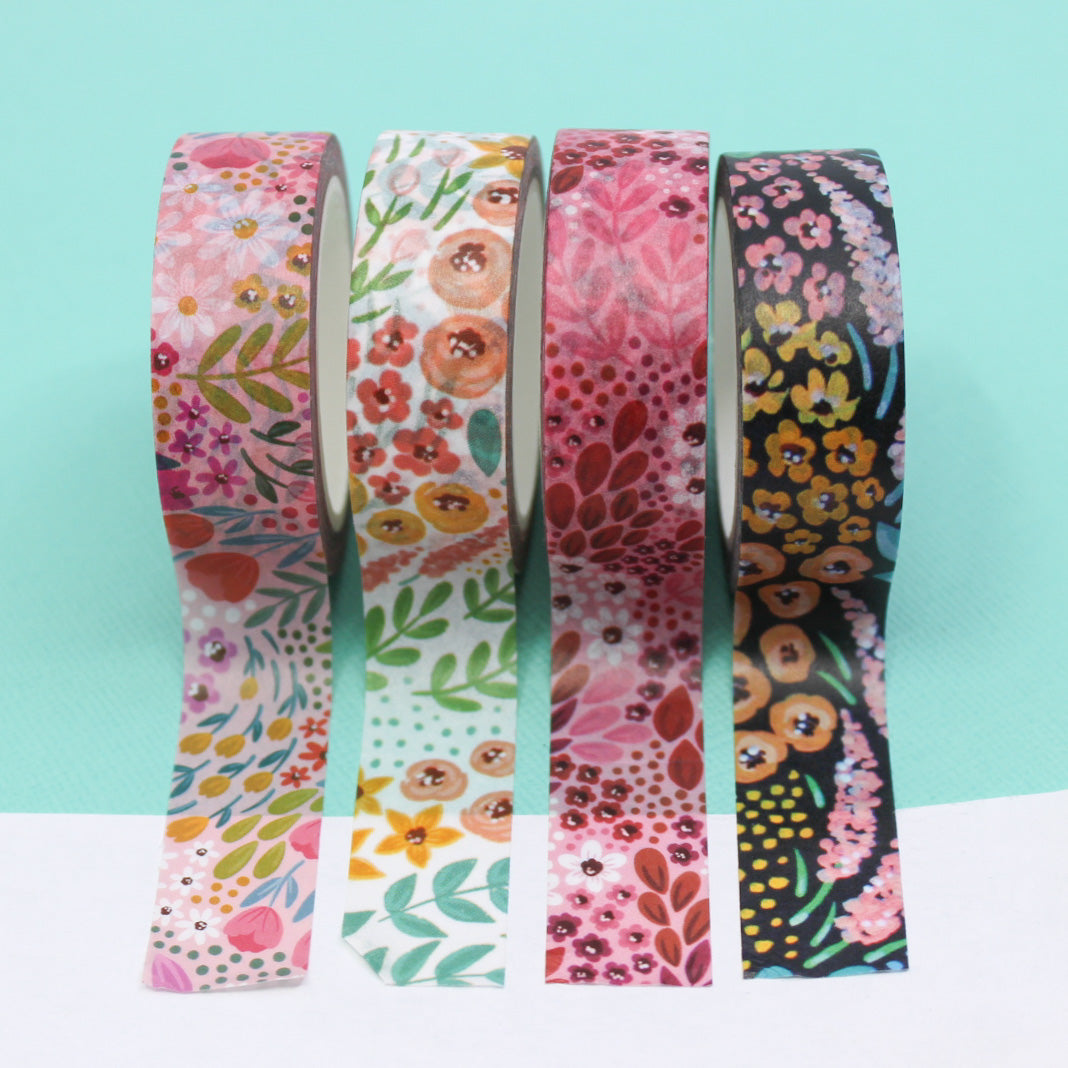 Modern Black Floral Washi Tape: Elegant black tape with contemporary floral designs, ideal for adding a sophisticated touch to your planners, scrapbooks, and craft projects. This tape is from Elyse Breanne Designs and sold at BBB Supplies Craft Shop.