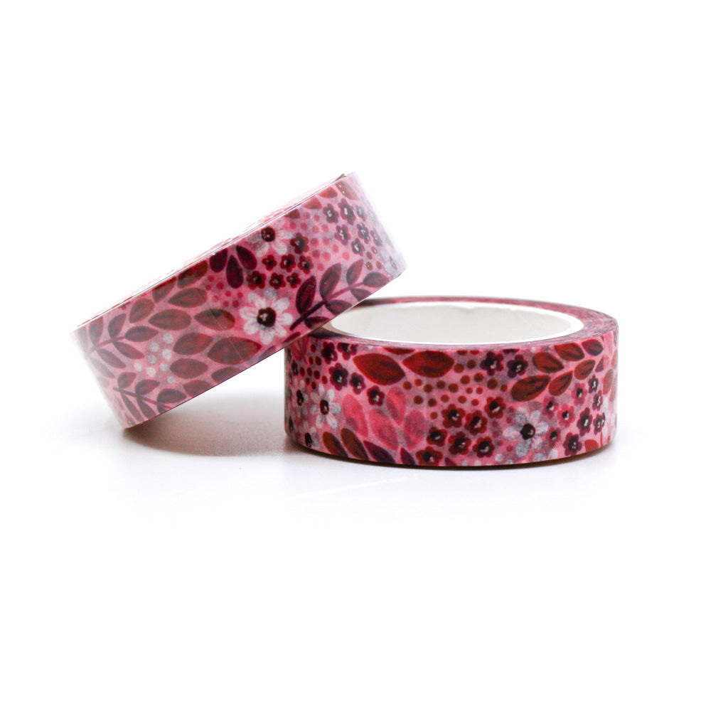 Modern Sangria Red Floral Washi Tape: Vibrant red tape featuring stylish floral patterns, perfect for enhancing your planners, scrapbooks, and crafts with a bold, elegant touch. This tape is from Elyse Breanne Designs and sold at BBB Supplies Craft Shop.