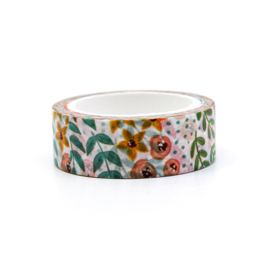 Modern White Summer Floral Washi Tape: Elegant white tape adorned with vibrant summer flowers, perfect for enhancing your planners, journals, and craft projects with a fresh, seasonal touch. This tape is from Elyse Breanne Designs and sold at BBB Supplies Craft Shop.