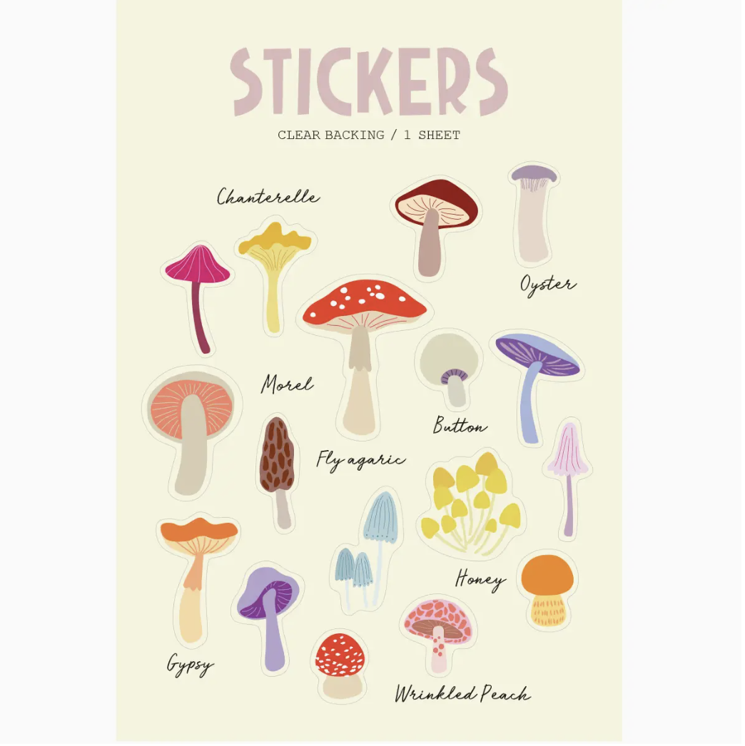 Magical mushroom sticker sheet with whimsical woodland designs for journaling and scrapbooking