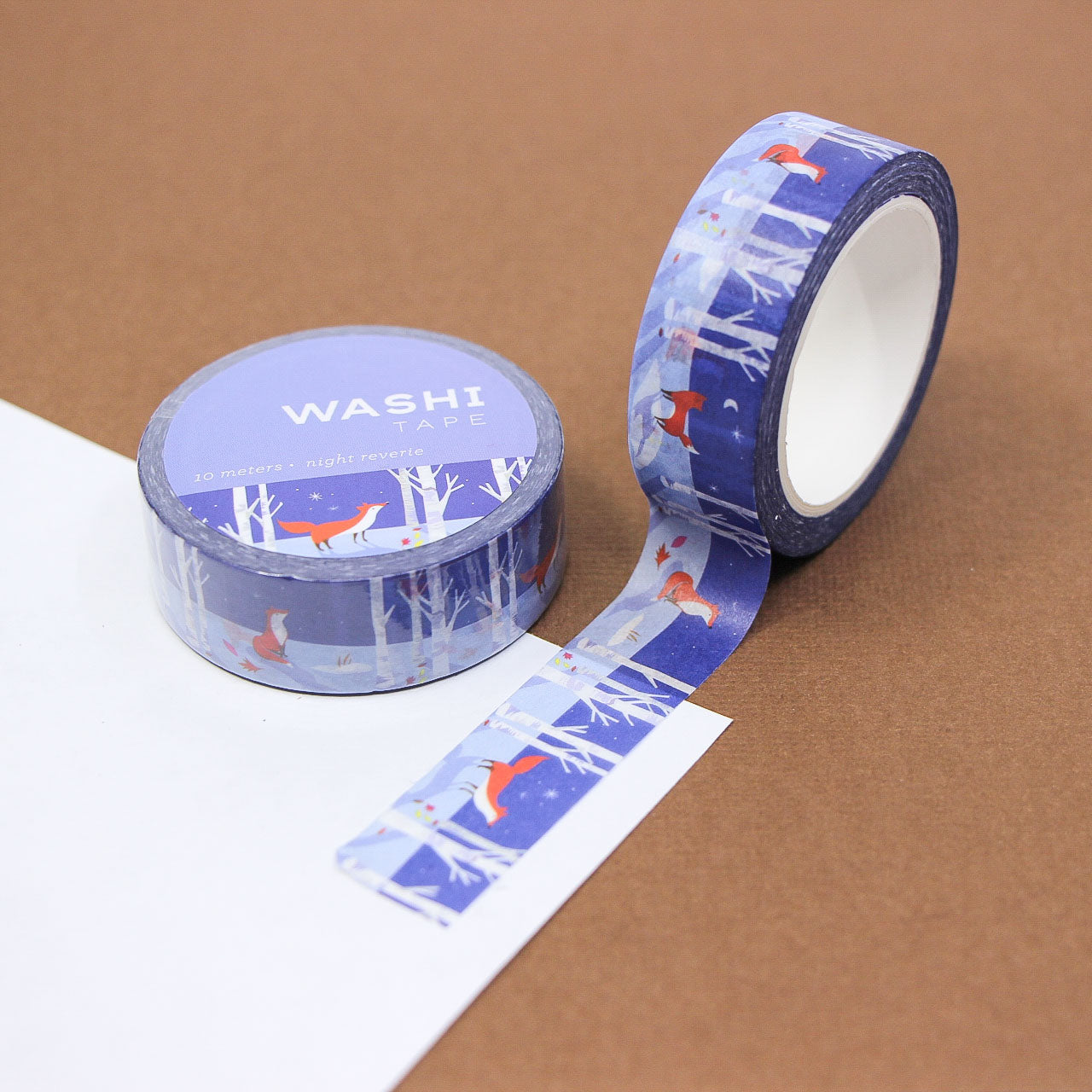 Night Reverie Washi Tape — deep blue forest design for creative journaling spreads.