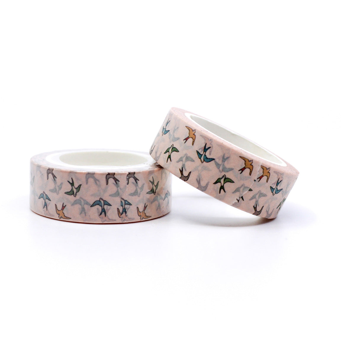 Decorate your projects with the delicate charm of these pastel sparrow birds. This washi tape features sweet sparrows in soft, muted colors, perfect for adding a whimsical touch to your crafts, journals, or scrapbooks. This tape is sold at BBB Supplies Craft Shop.