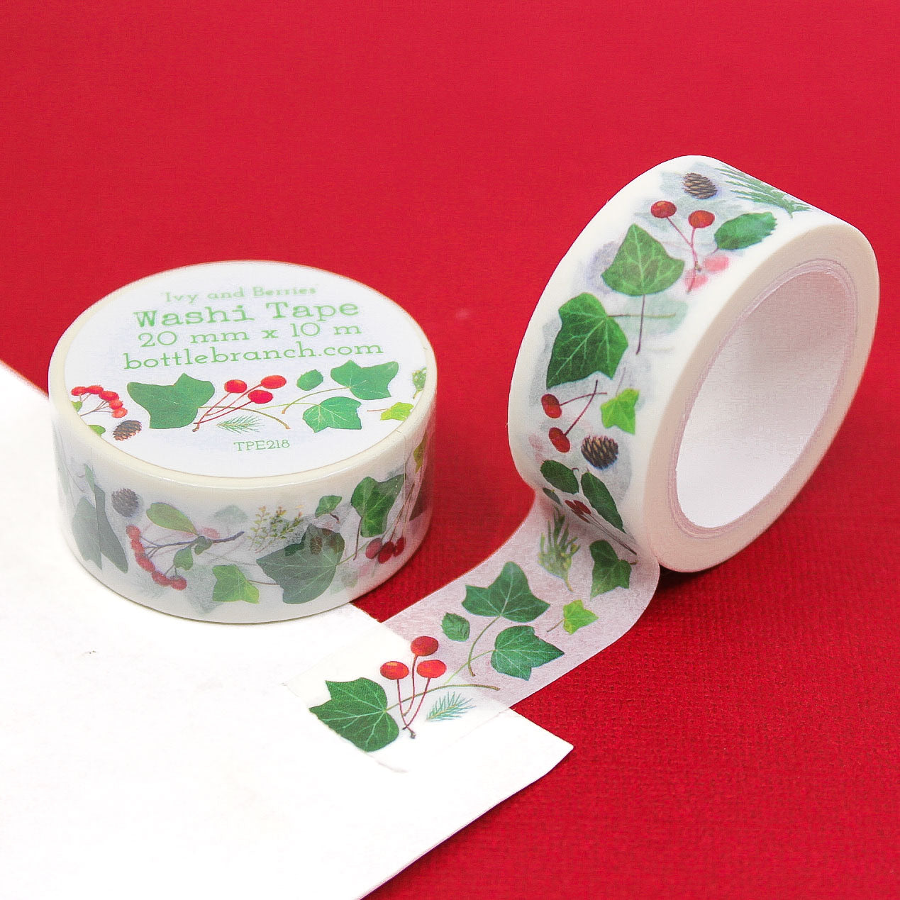 Ivy vines and berries floral washi tape for planners and journals.