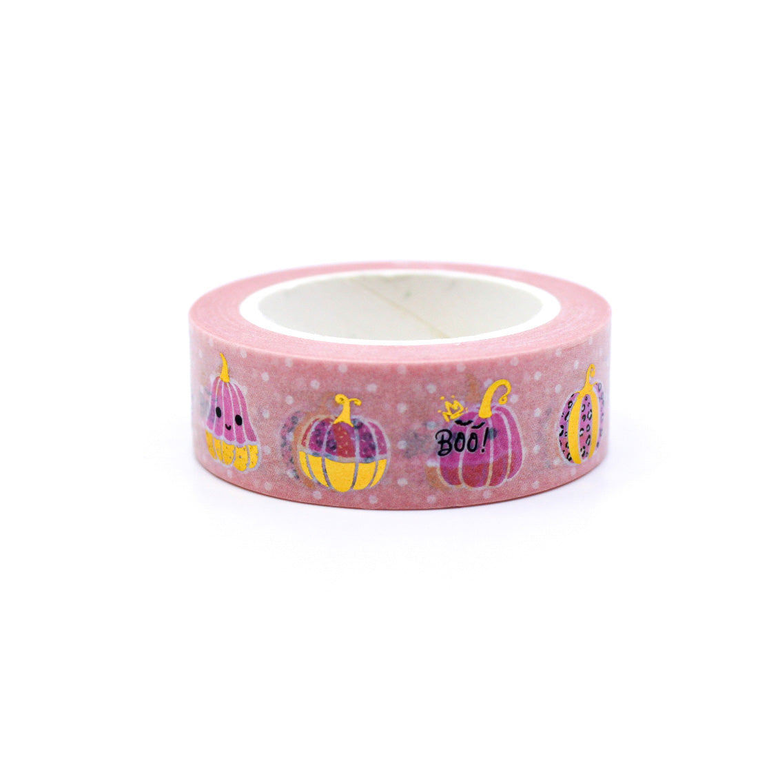 This elegant washi tape combines pink hues with gold foil accents, featuring charming pumpkins that add a touch of sophistication to your fall-themed crafts. This tape is sold at BBB Supplies Craft Shop.