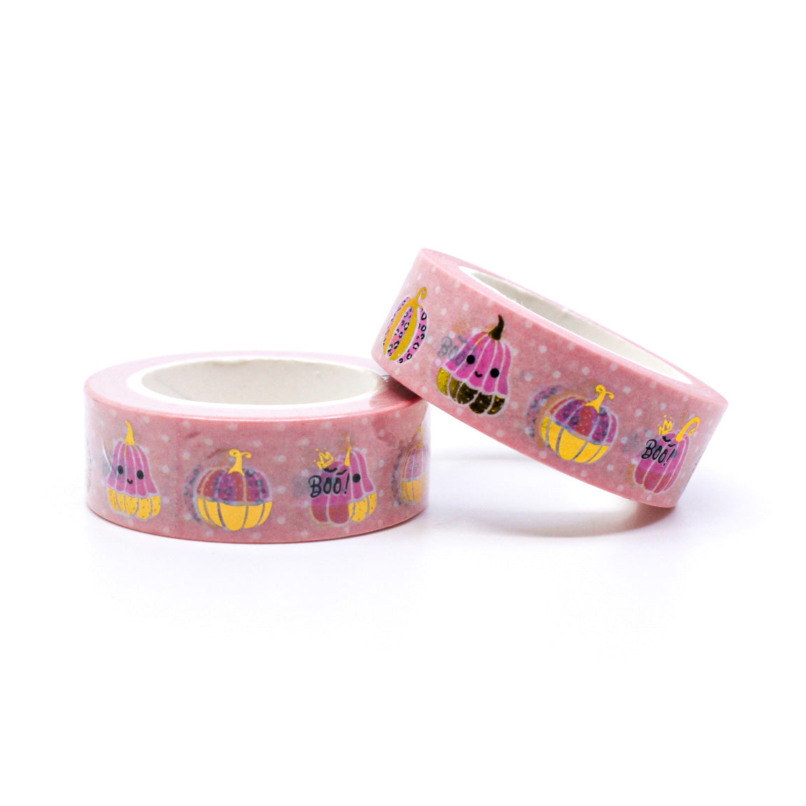 This elegant washi tape combines pink hues with gold foil accents, featuring charming pumpkins that add a touch of sophistication to your fall-themed crafts. This tape is sold at BBB Supplies Craft Shop.