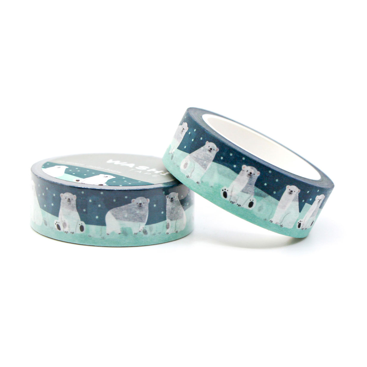 two rolls of Winter washi tape with adorable polar bears and snowflakes — perfect for journaling.