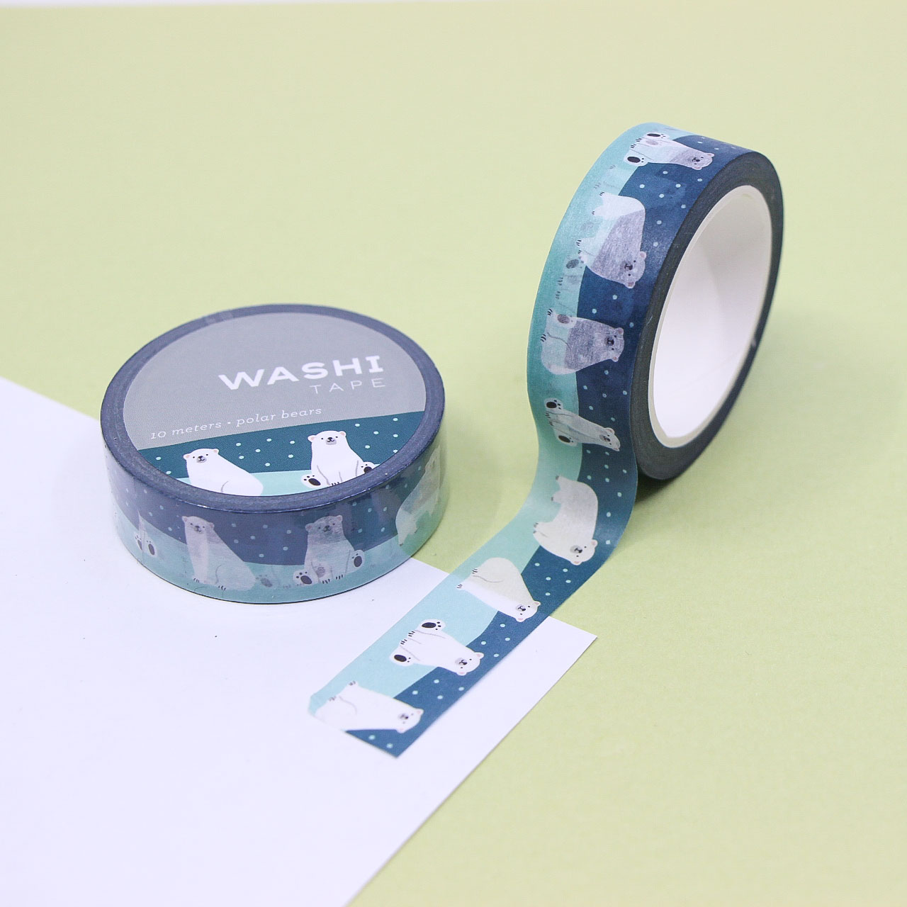 Cute polar bear washi tape — frosty design for bullet journals and gift wrapping.