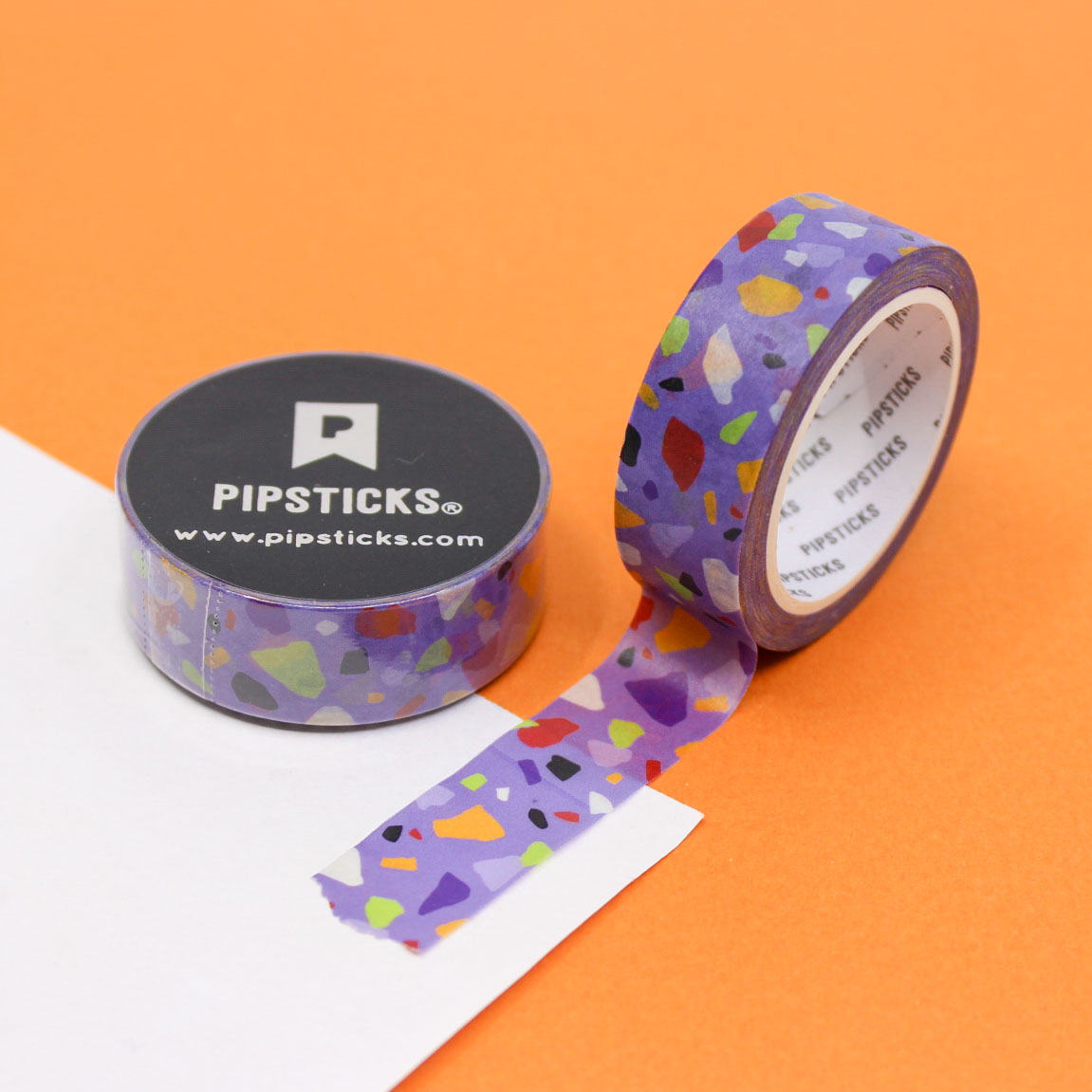 Purple Petrified Pathway Washi Tape featuring a colorful terrazzo pattern with purple, pink, and multicolored specks. Perfect for planners, journaling, and crafting.