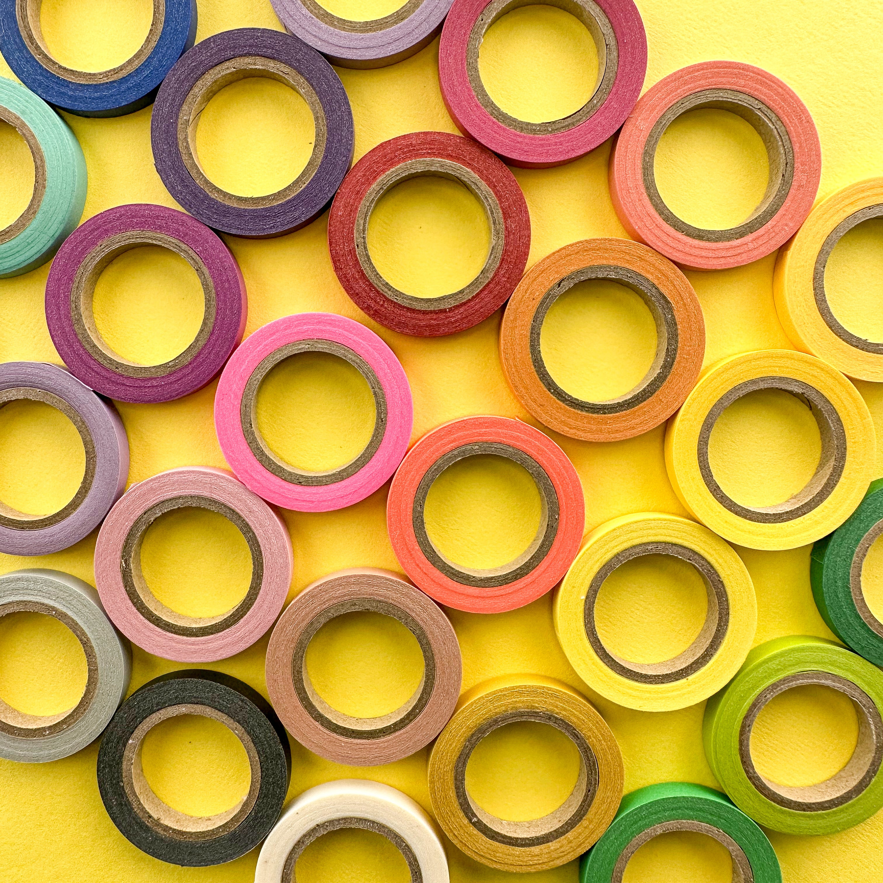 Add a pop of vibrant color to your crafts with our set of 23 rainbow-colored narrow solid color washi tapes, perfect for adding accents and borders to your projects. This set is sold only at BBB Supplies Craft Shop.