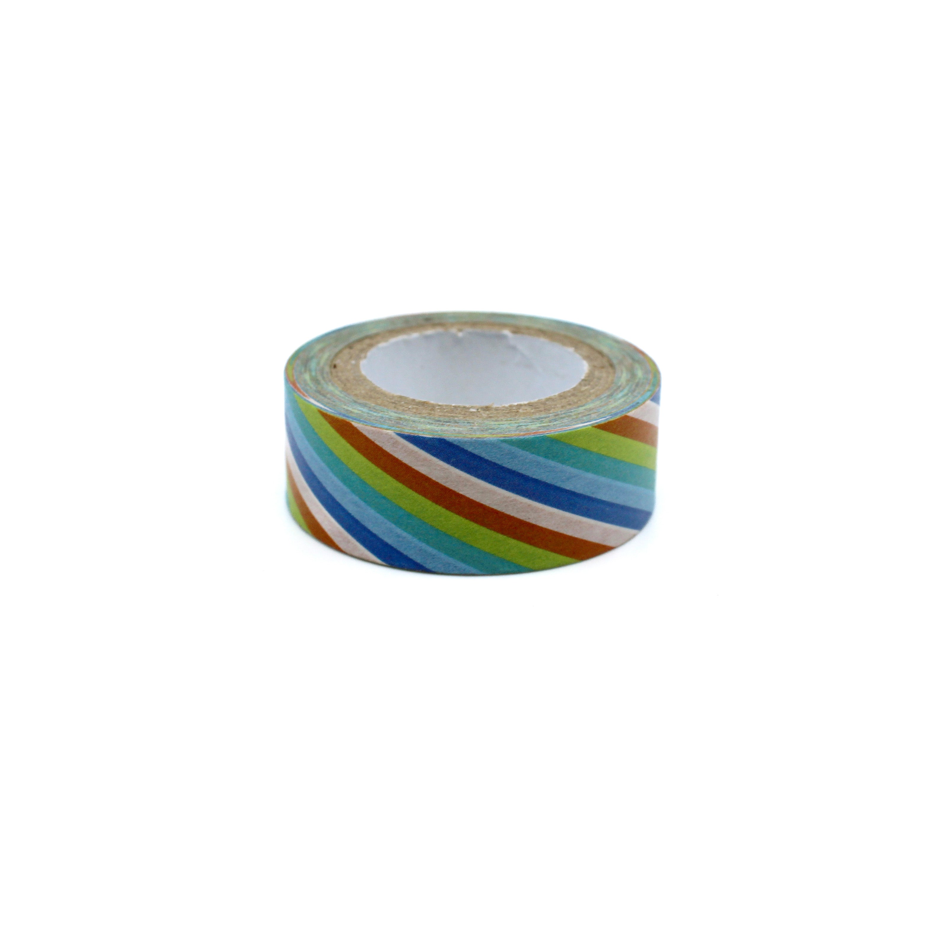 Close-up of colorful diagonal stripe decorative tape for planners and journaling.