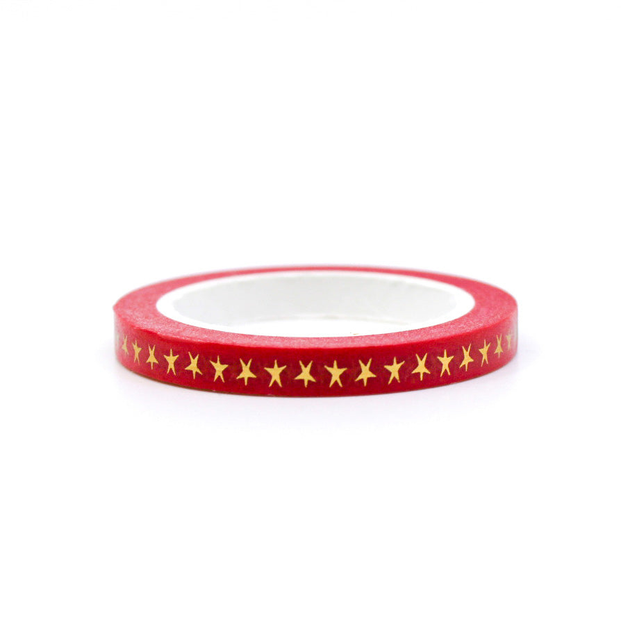 Thin washi tape with red stars pattern for journaling and card making