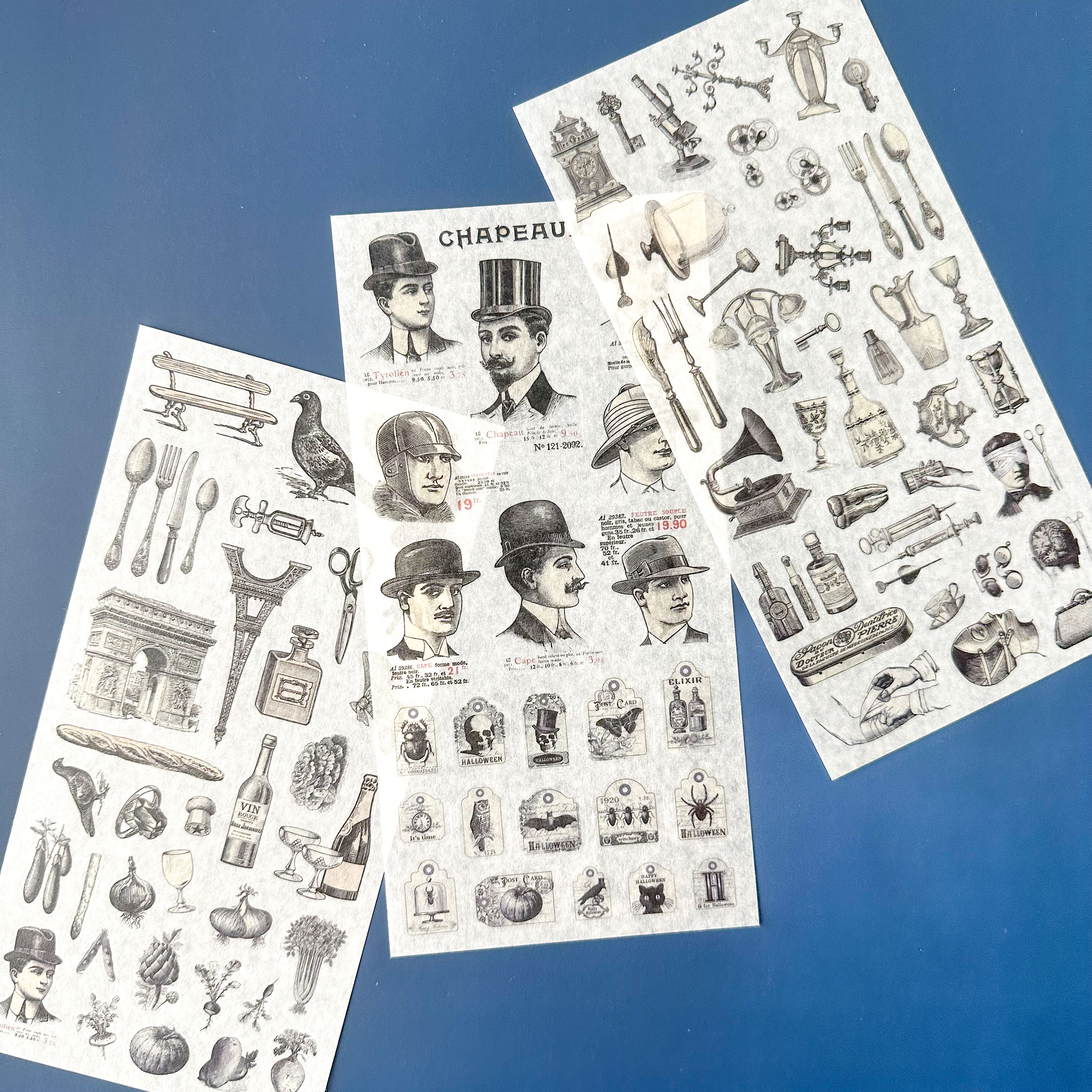 Classic advertisement sticker sheet with nostalgic graphics.