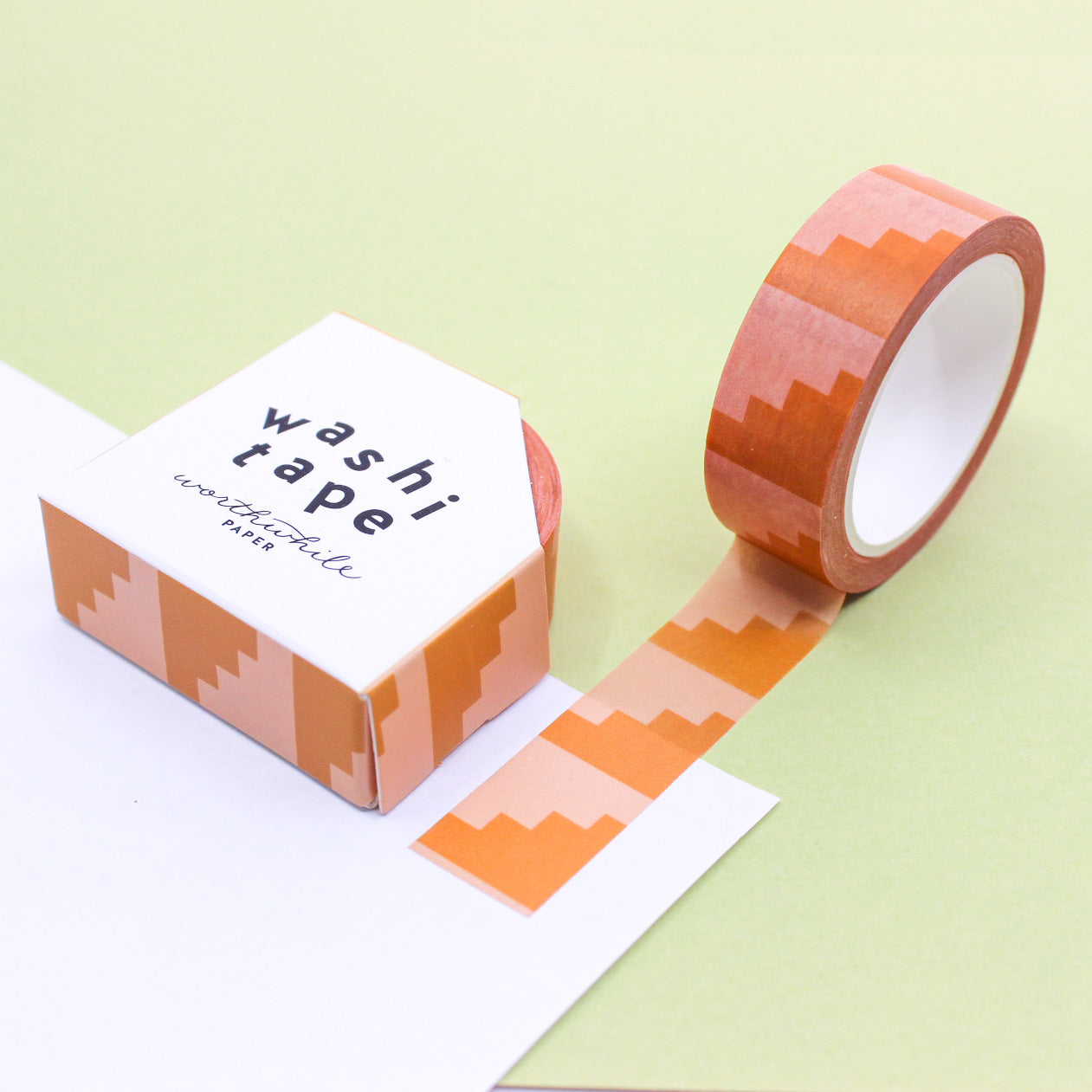 Retro Geometric Colorblock Steps Washi Tape featuring vibrant, interconnected shapes in a nostalgic design, adding a playful and lively touch to your crafting or planning endeavors. This tape is from Worthwhile Paper and sold at BBB Supplies Craft Shop.