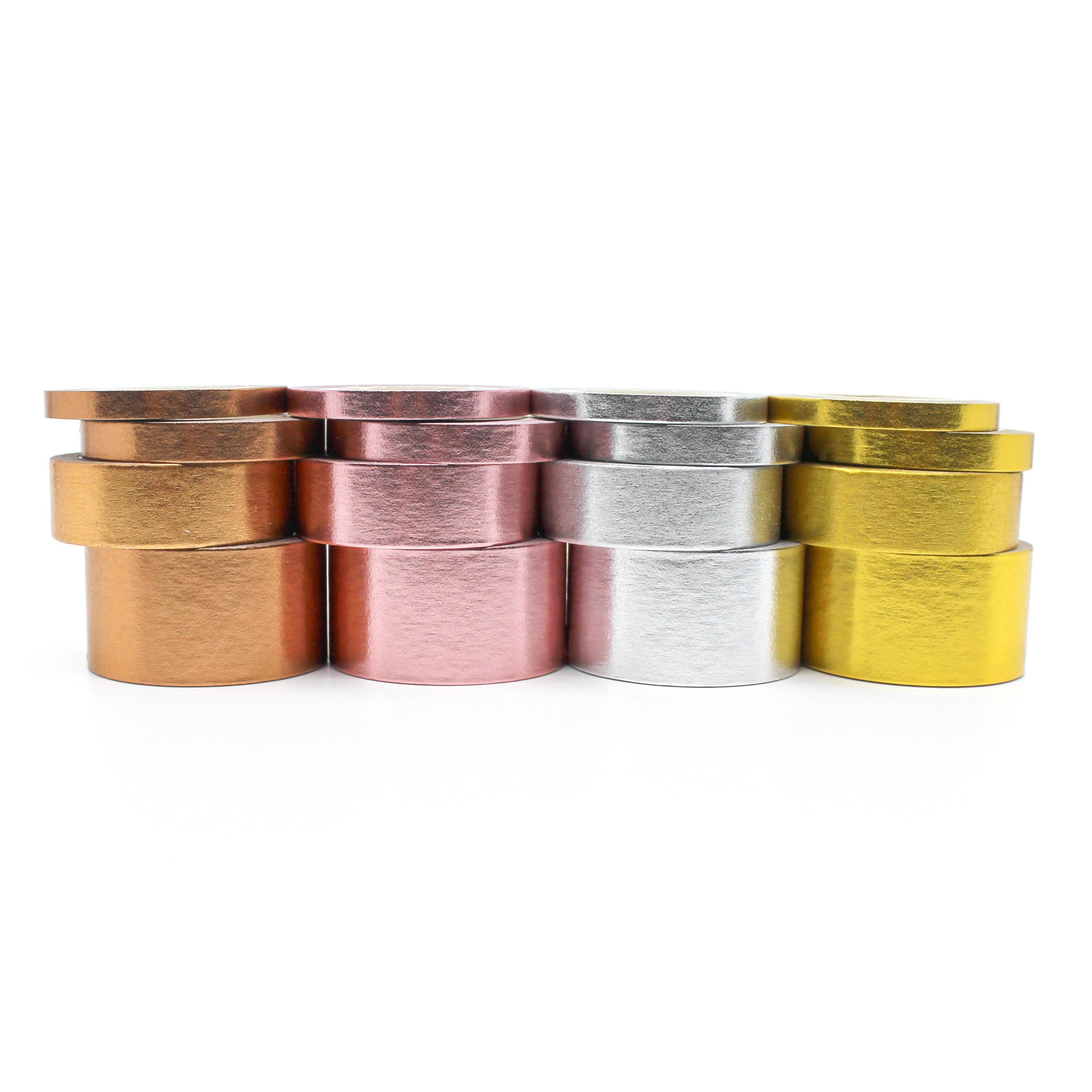 Discover a world of possibilities with our solid foil tapes. Available in gold, silver, rose gold, and copper, these stunning washi tapes offer the most extensive range of sizes to suit all your crafting needs. Choose from a variety of widths and lengths to create beautifully detailed and eye-catching designs. These tapes are sold only at BBB Supplies Craft Shop.