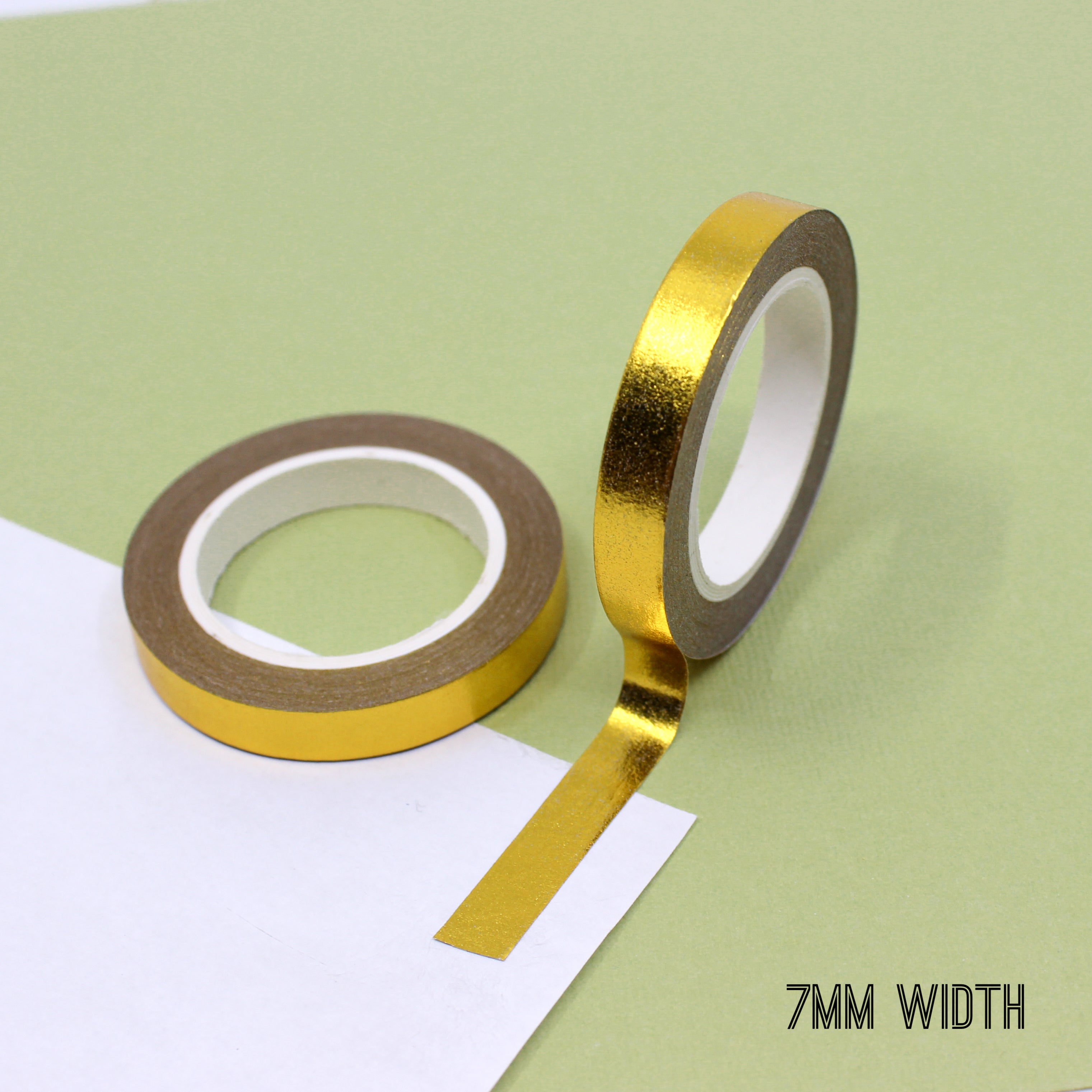 Elevate your creations with our captivating solid foil gold washi tape, showcasing a smooth and shiny surface in a radiant gold color, perfect for adding a touch of opulence and sophistication. These solid foil tapes are sold exclusively at BBB Supplies Craft Shop.
