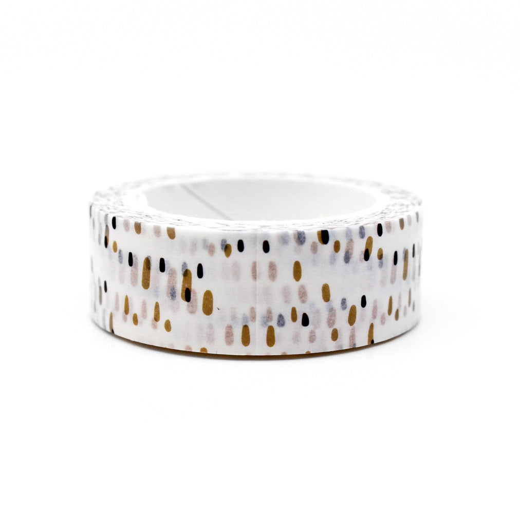 This washi tape features a delightful speckled and dotted pattern in spring-inspired colors, adding a fun and vibrant touch to your crafts and projects. This tape is sold at BBB Supplies Craft Shop.