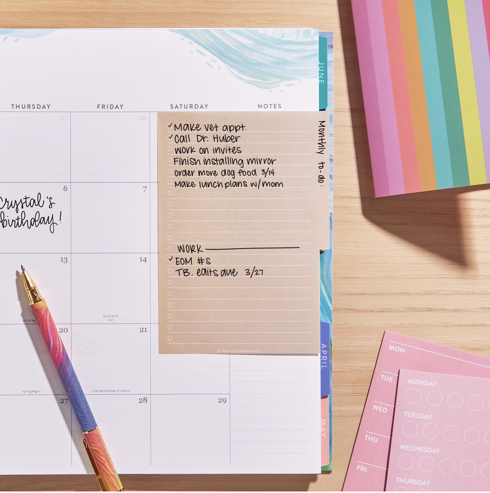Close-up of sticky notes featuring soft pastel colors and modern fonts for planning from BBB Supplies