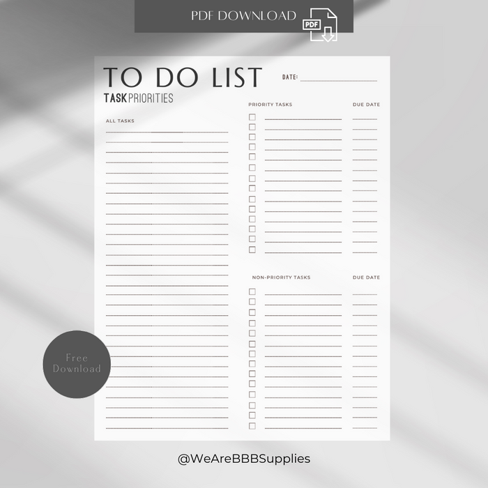 Organizing Priority To-Do List Printable | PDF Download | BBB Supplies