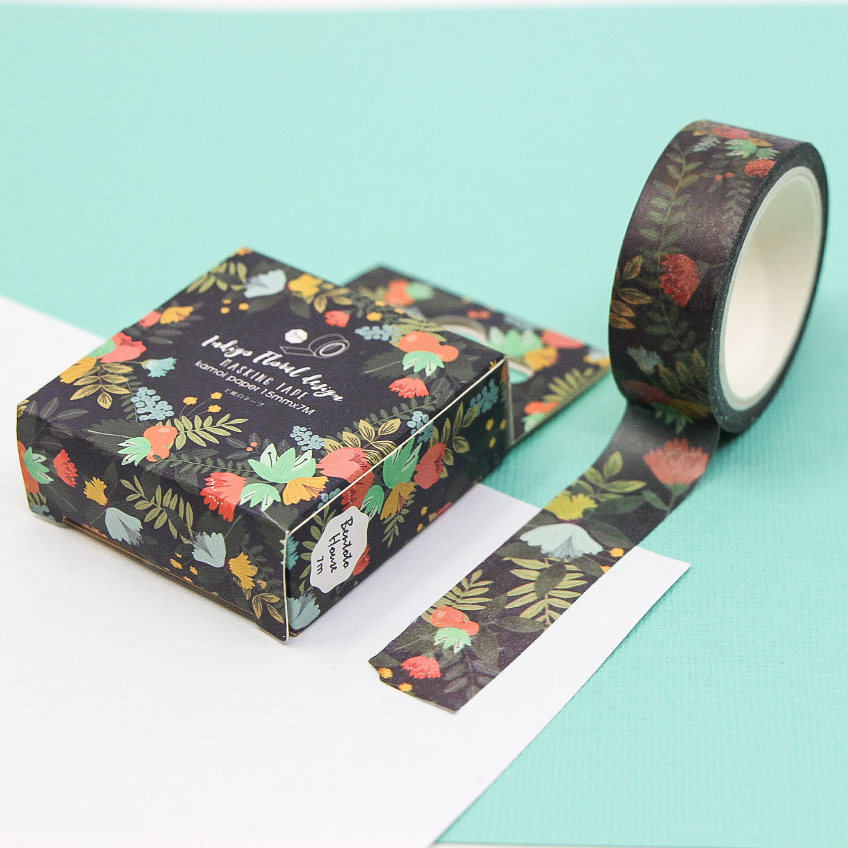 Colorful floral washi tape with black background for planners and journaling