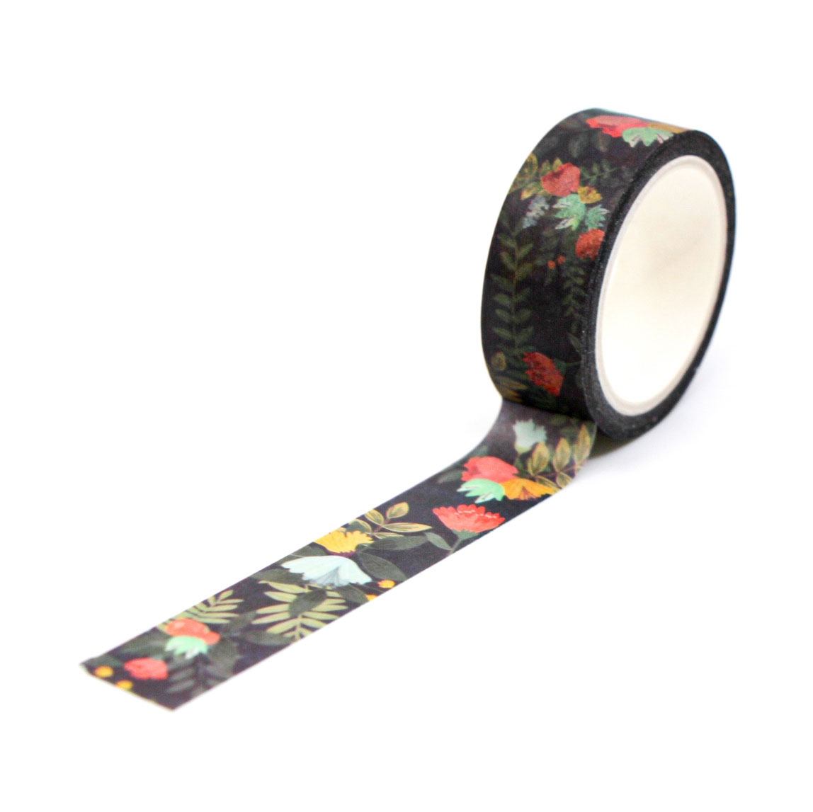 Black background washi with bright floral design for crafts