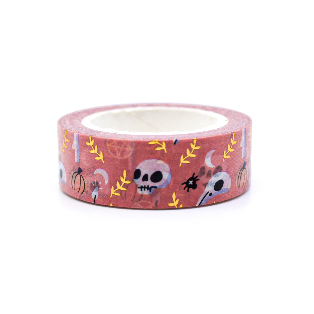 Brighten up Halloween with our Bright Pink Halloween Objects Washi Tape, adorned with a variety of playful Halloween-themed illustrations. Ideal for adding a colorful and festive touch to your projects. This tape is sold at BBB Supplies Craft Shop.