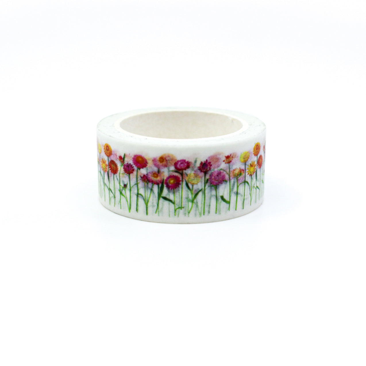 Elevate your crafts with our exquisite pink strawflower washi tape, adorned with intricate floral designs that exude grace and beauty. Add a touch of delicate elegance with our pink strawflower washi tape, featuring charming floral patterns in shades of pink, orange, and yellow. This tape is designed by bottle branch and sold at BBB Supplies Craft Shop.