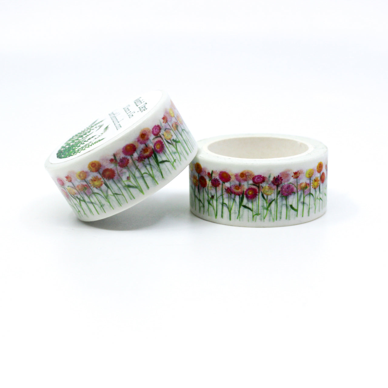 Elevate your crafts with our exquisite pink strawflower washi tape, adorned with intricate floral designs that exude grace and beauty. Add a touch of delicate elegance with our pink strawflower washi tape, featuring charming floral patterns in shades of pink, orange, and yellow. This tape is designed by bottle branch and sold at BBB Supplies Craft Shop.