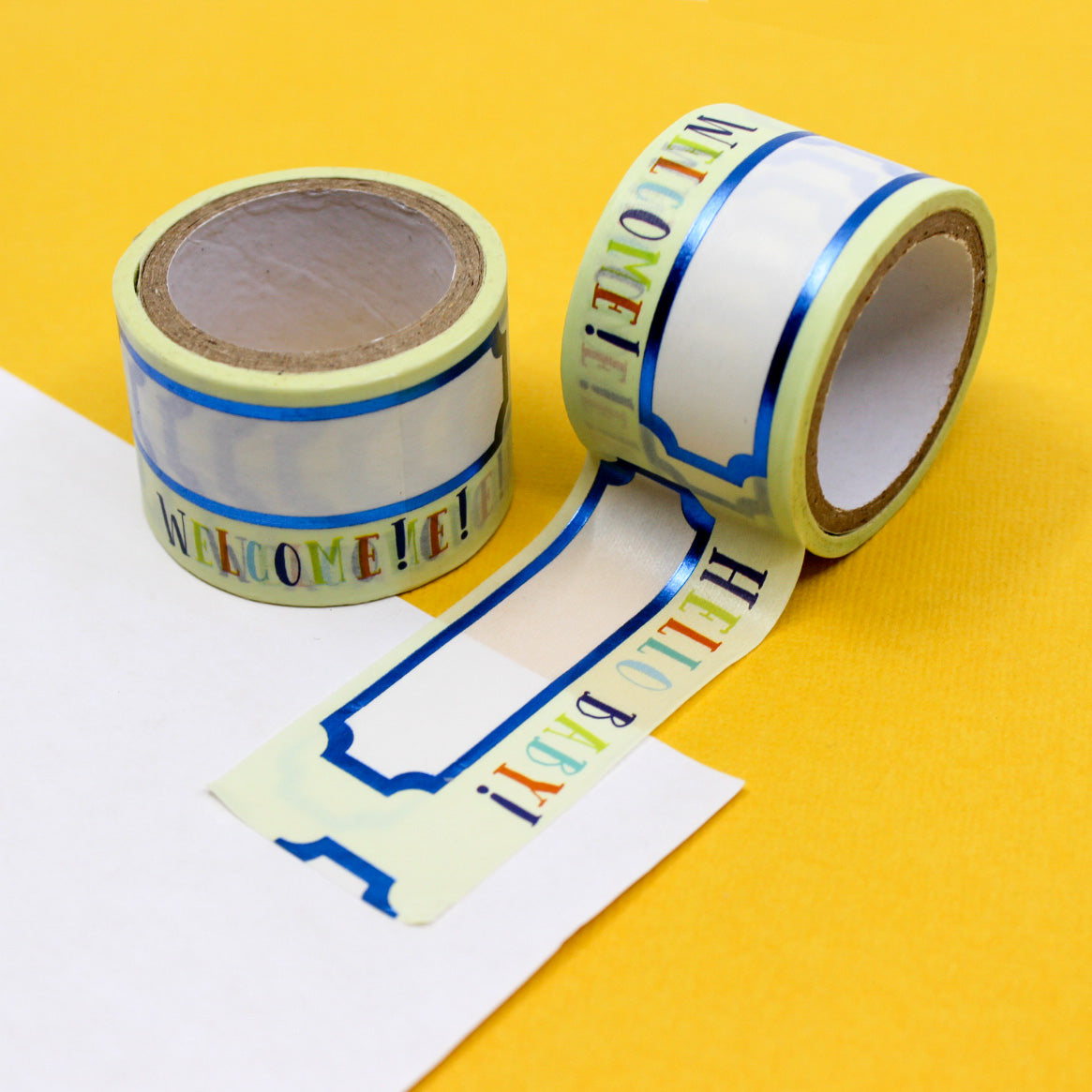 Welcome baby washi tape in pastel blue and yellow