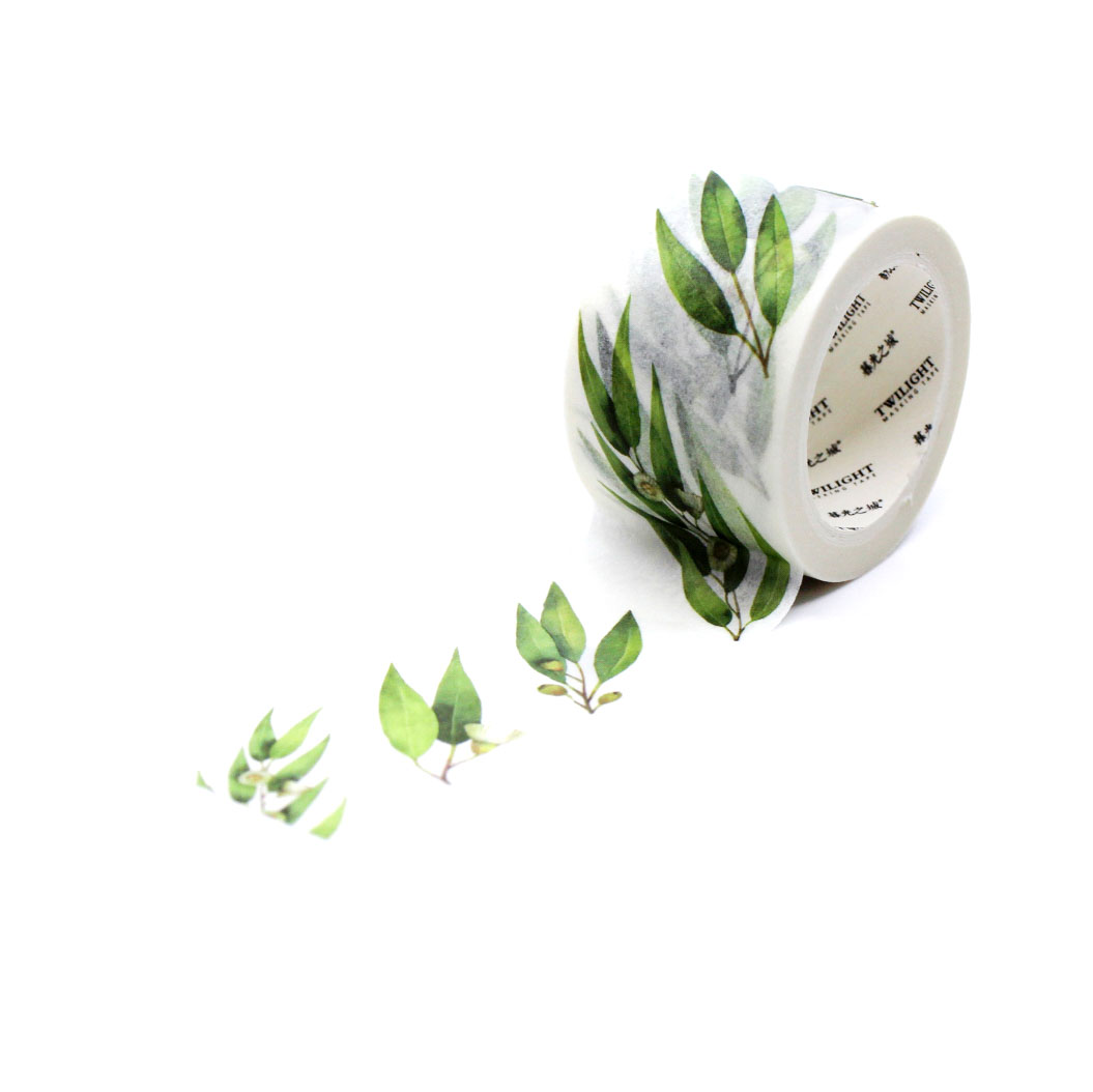 Wide washi tape featuring a delicate olive branch leaf pattern, ideal for nature-themed crafts, journaling, and decorative accents.