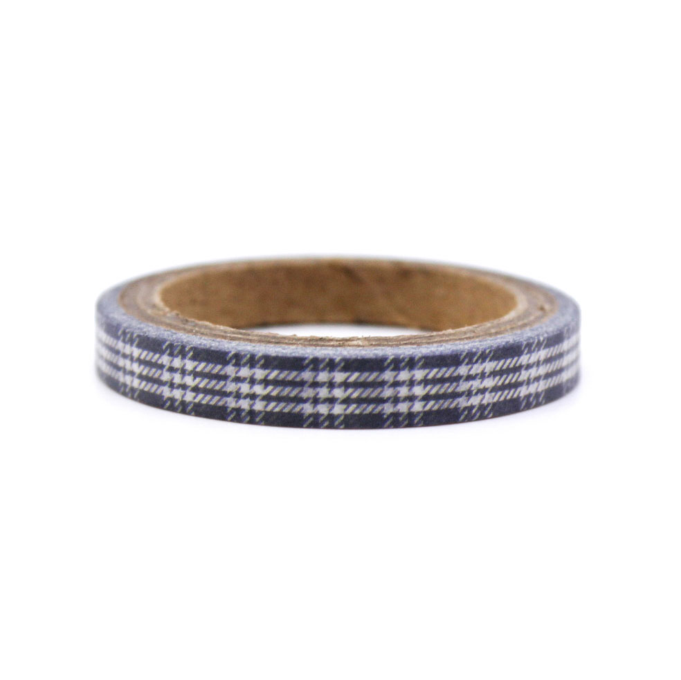 Decorative grey checkered washi tape unrolled to show pattern.