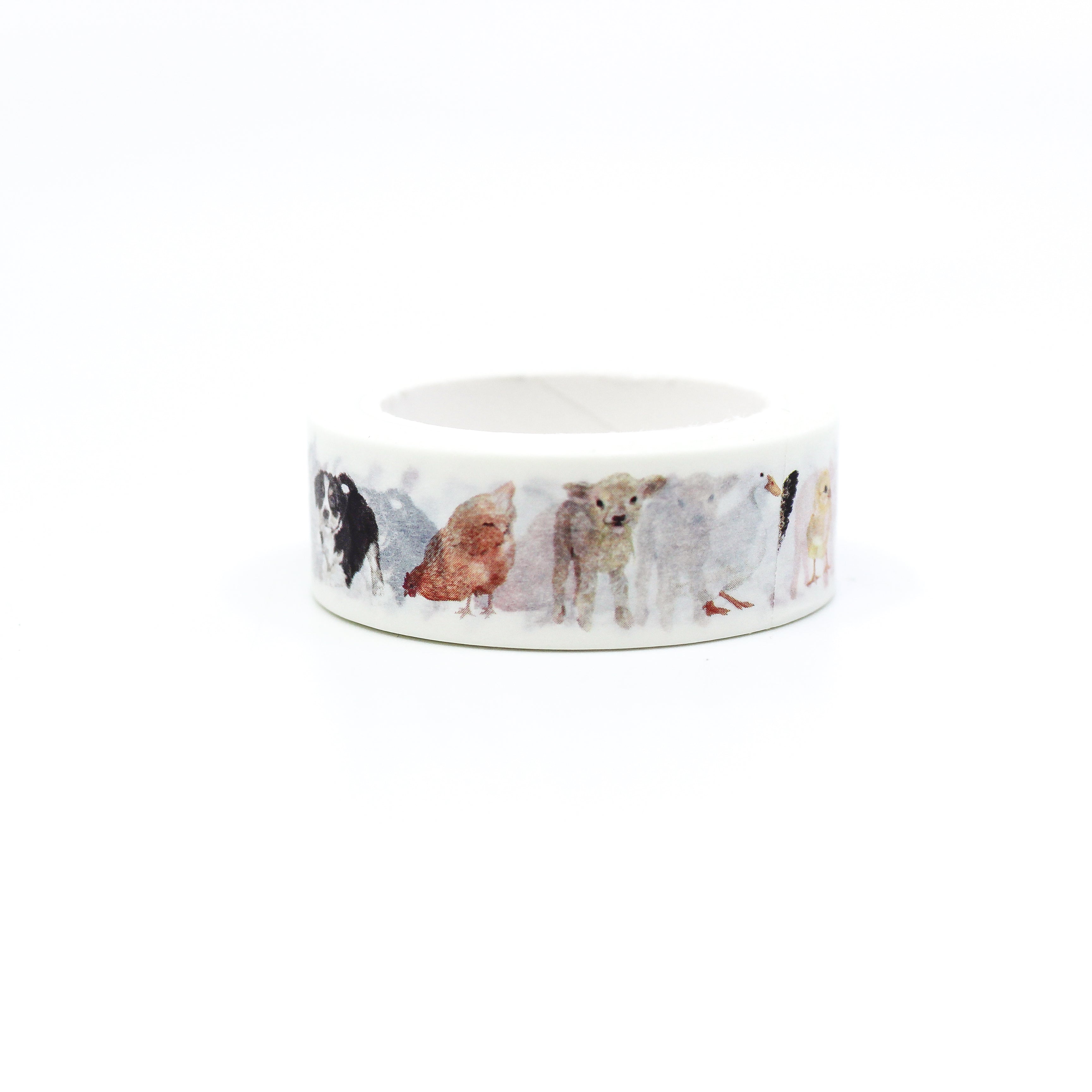 This is a washi tape that features farm animals such as pigs, roosters, sheep, chickens, ducks, dogs and cats from BBB Supplies Craft Shop
