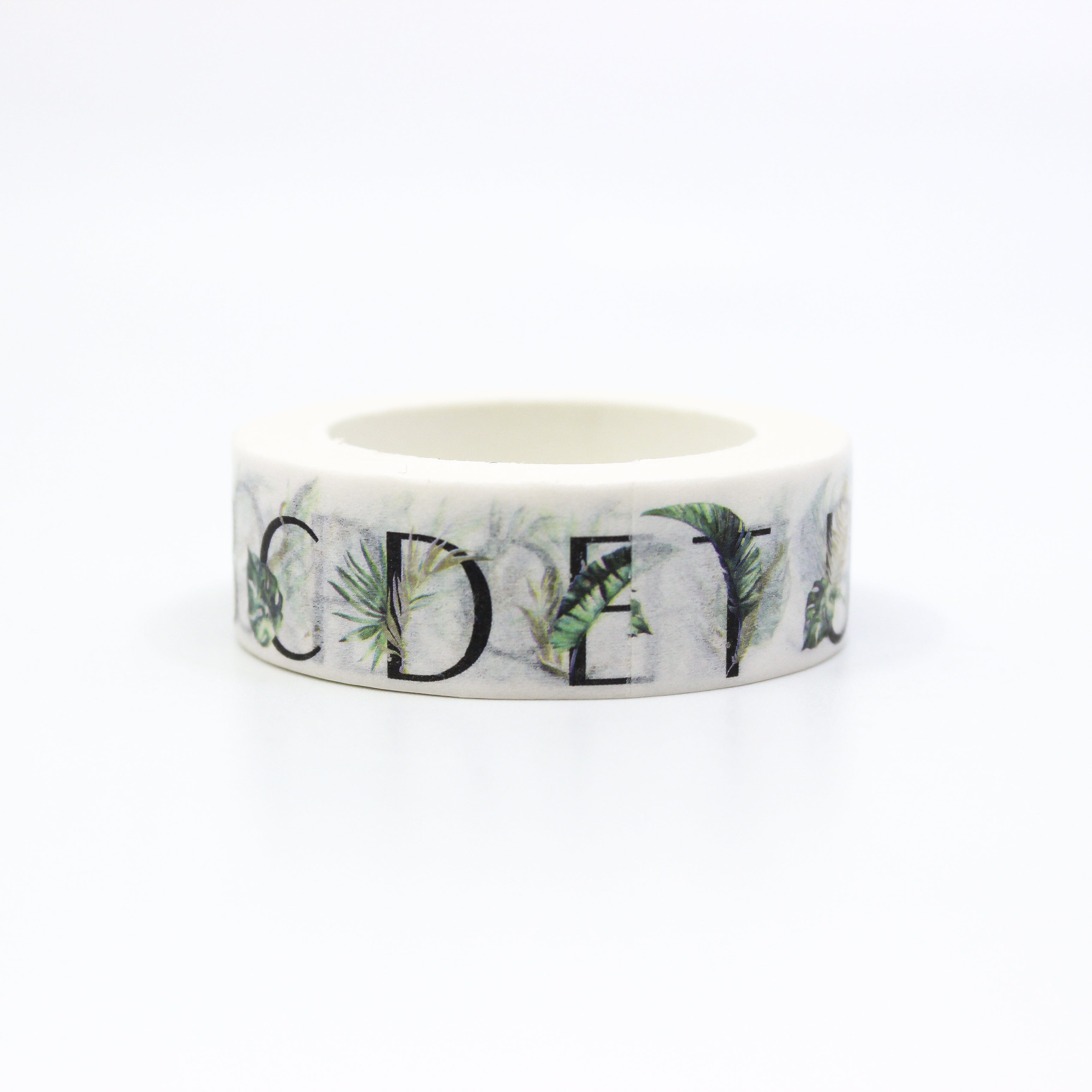 This shows leaf alphabet lettering pattern themed view of washi tape from BBB Supplies Craft Shop