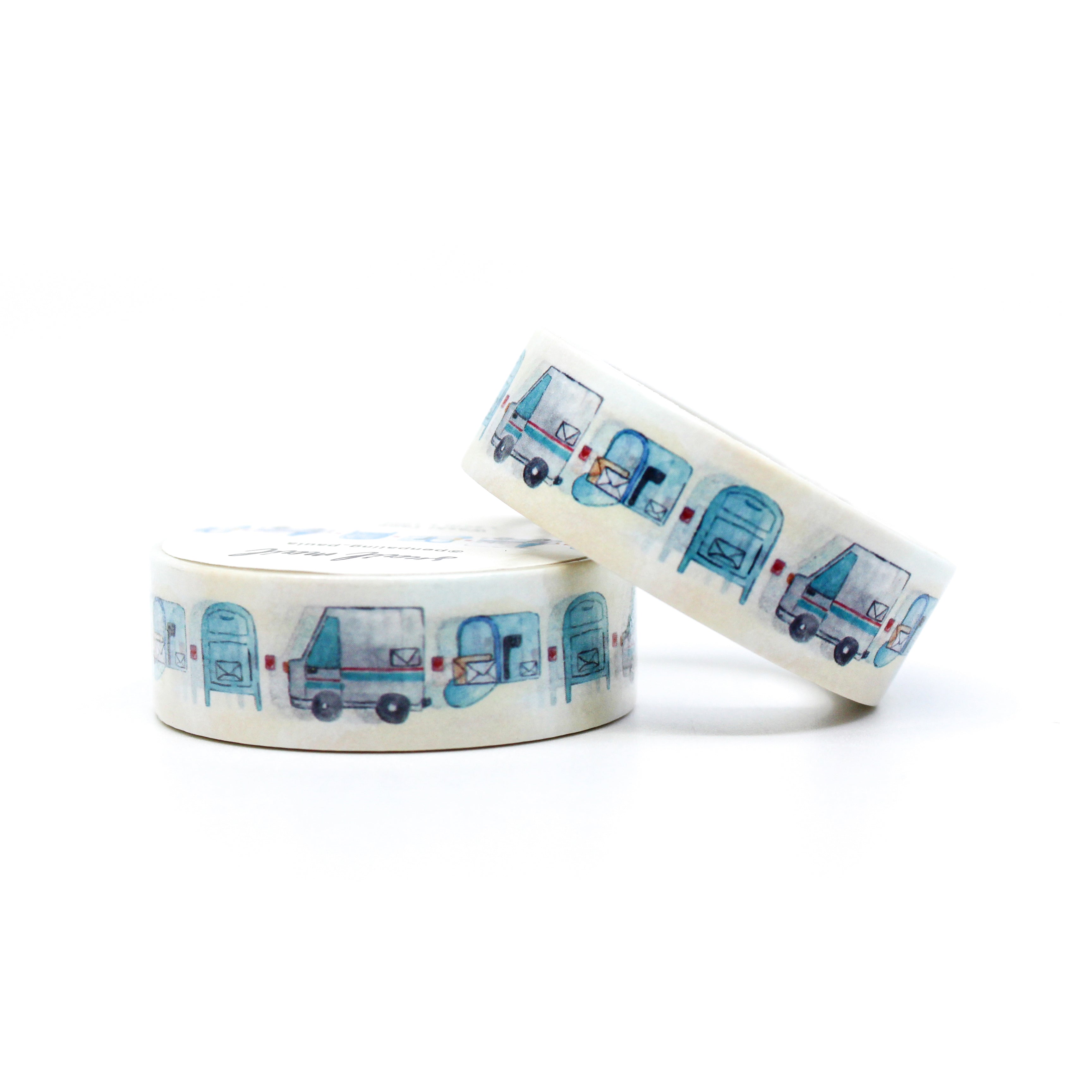 This is a roll of blue mailbox snail mail washi tapes from BBB Supplies Craft Shop