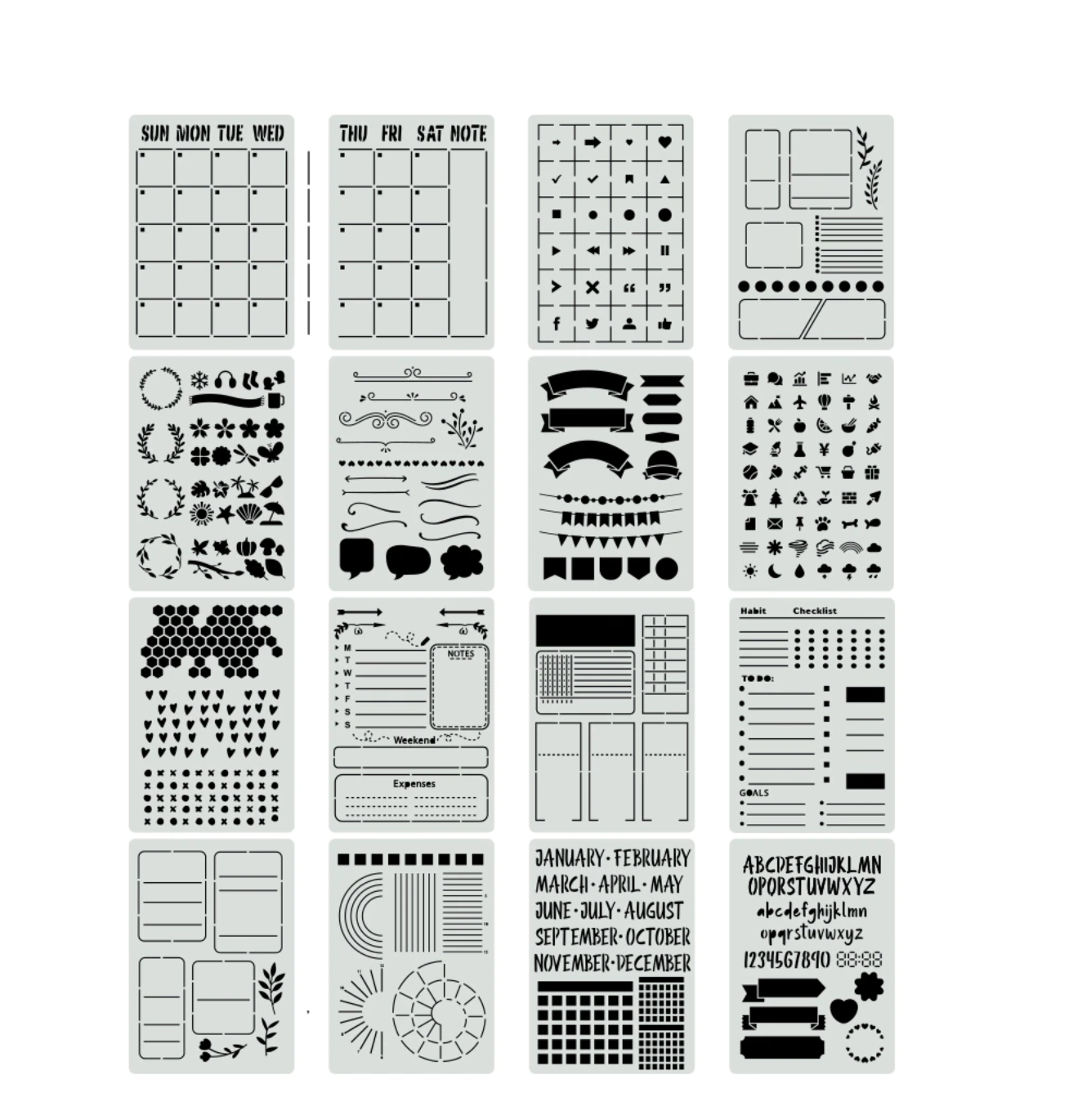 Portable Planner Stencils (16 Stencils) - Journal Stencils for Habit  Trackers, Calendars, Template Layouts – Sunny Streak