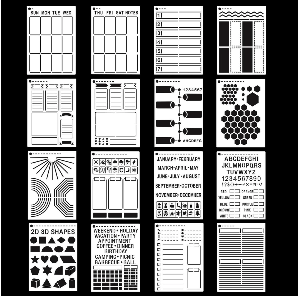 16 Piece Set Journaling Spread Stencils